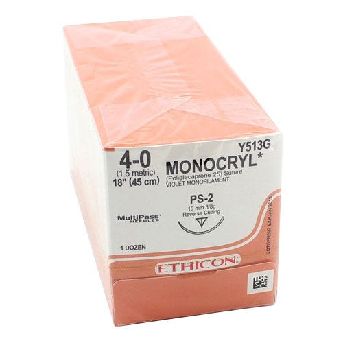MONOCRYL® Violet Monofilament Sutures, 4-0, PS-2, Precision Point-Reverse Cutting, 18" - 12/Box
