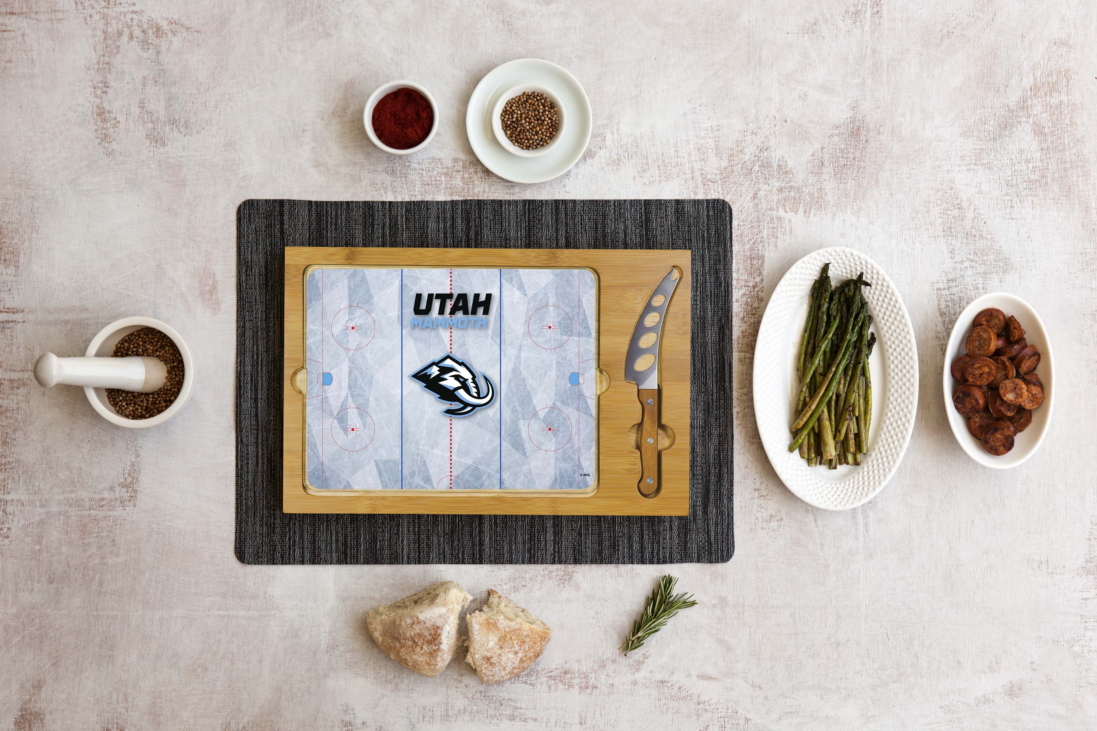 Utah Mammoth - Icon Glass Top Cutting Board & Knife Set