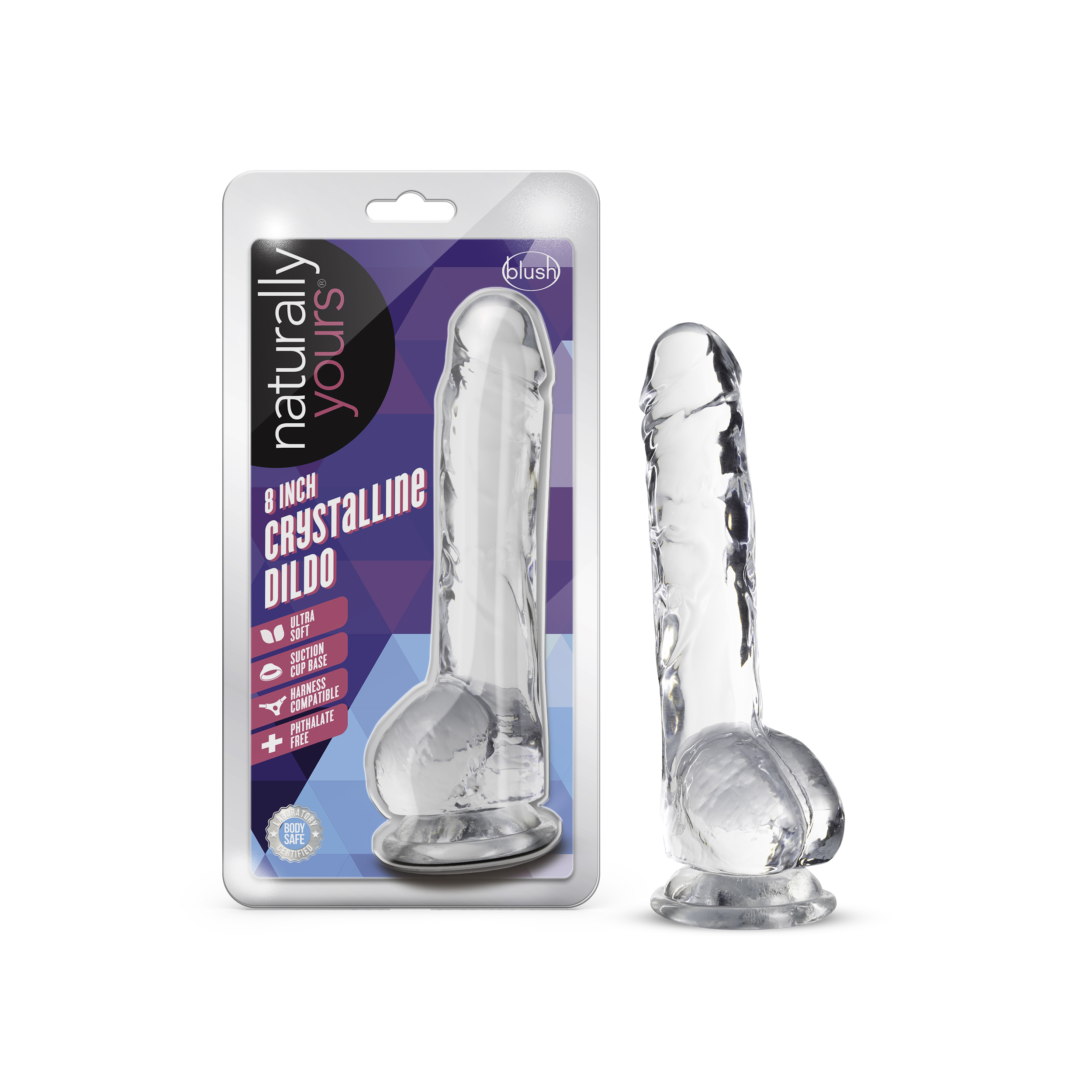 Blush Naturally Yours Realistic Diamond 8-Inch Long Dildo With Balls & Suction Cup Base