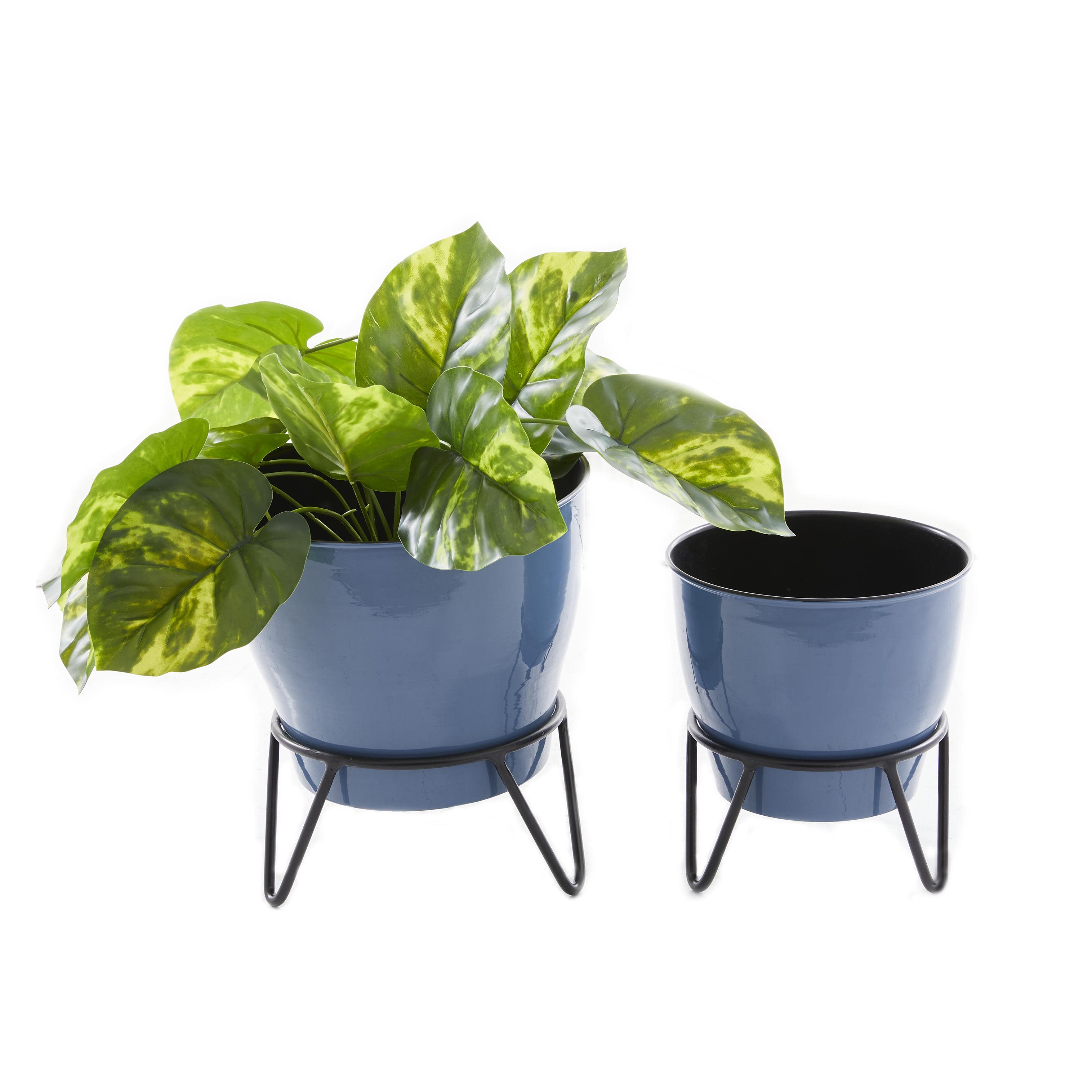 (Box  set of 8 pcs)The Novogratz Blue Metal  Indoor Outdoor Planter with Removable Stand, Set of 8 pcs) 11\\\", 9\\\"H