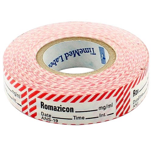 Romazicon Labels, White/Red Stripes, Perforated Tape Style - 333/Roll