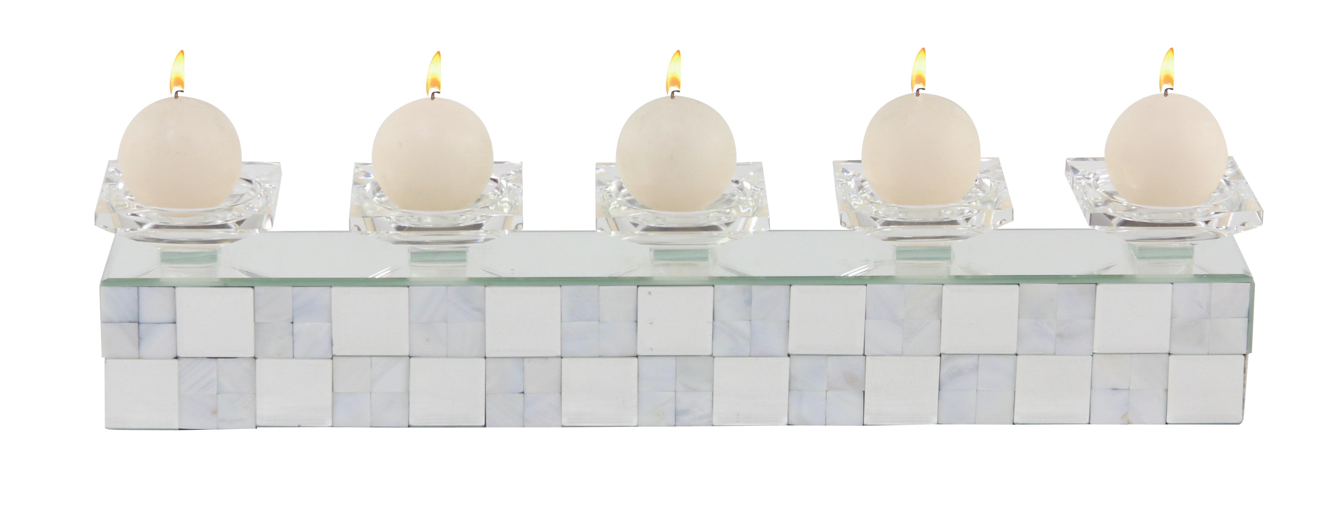 silver wooden candle holder, 24" x 3" x 5"