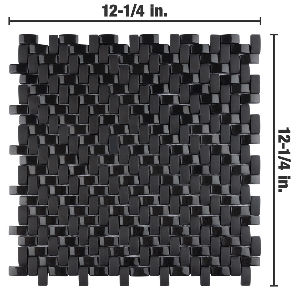 Expressions Weave Black 121/4 in. x 121/4 in. Glass Mosaic Tile