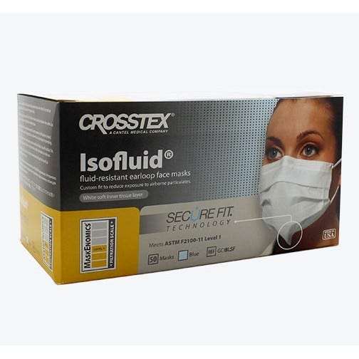 Isofluid® Secure Fit Earloop Mask Blue, Level 1 - 50/Box