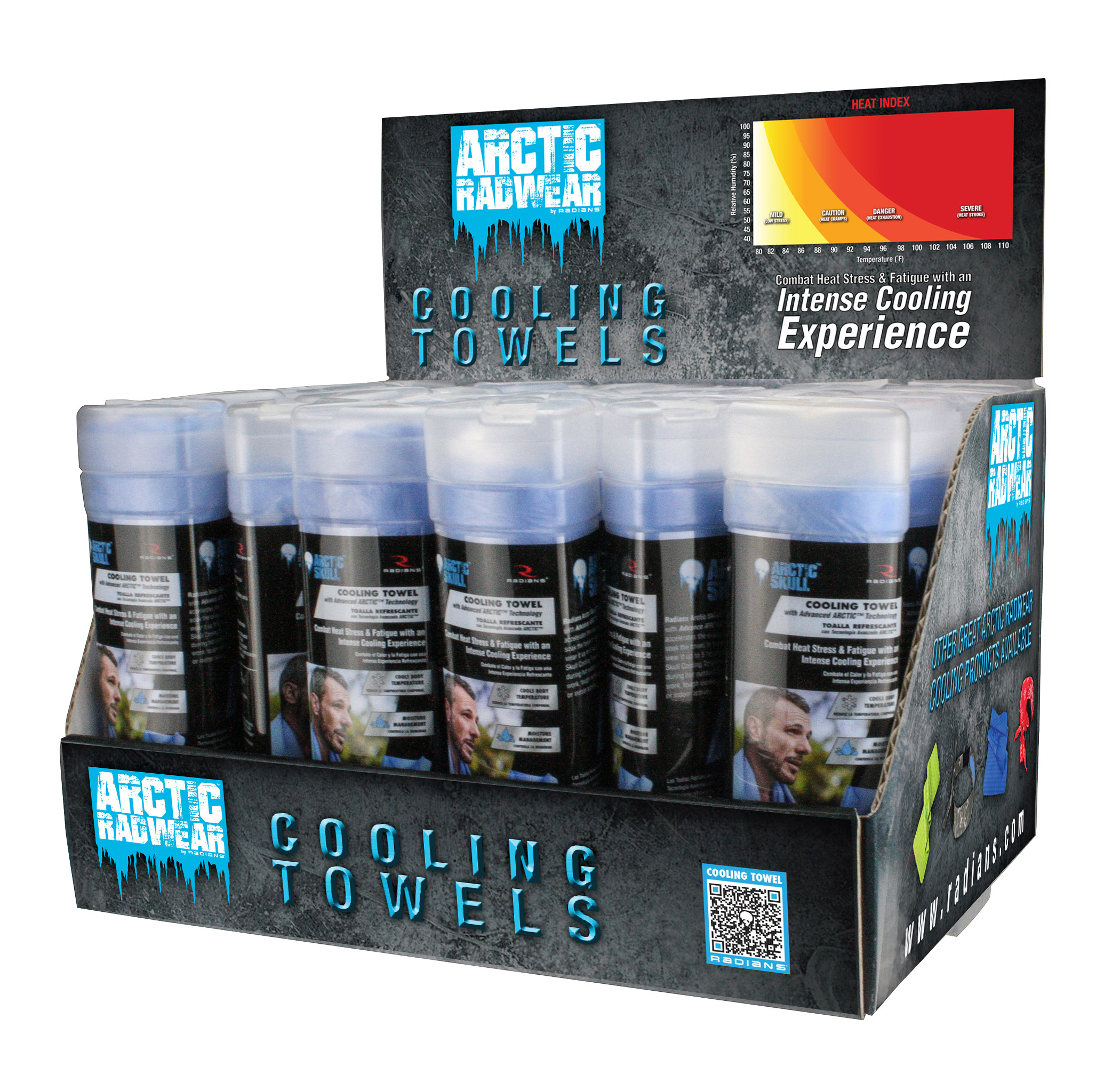 Arctic Radwear® Cooling Towel Counter Display - 24 Blue