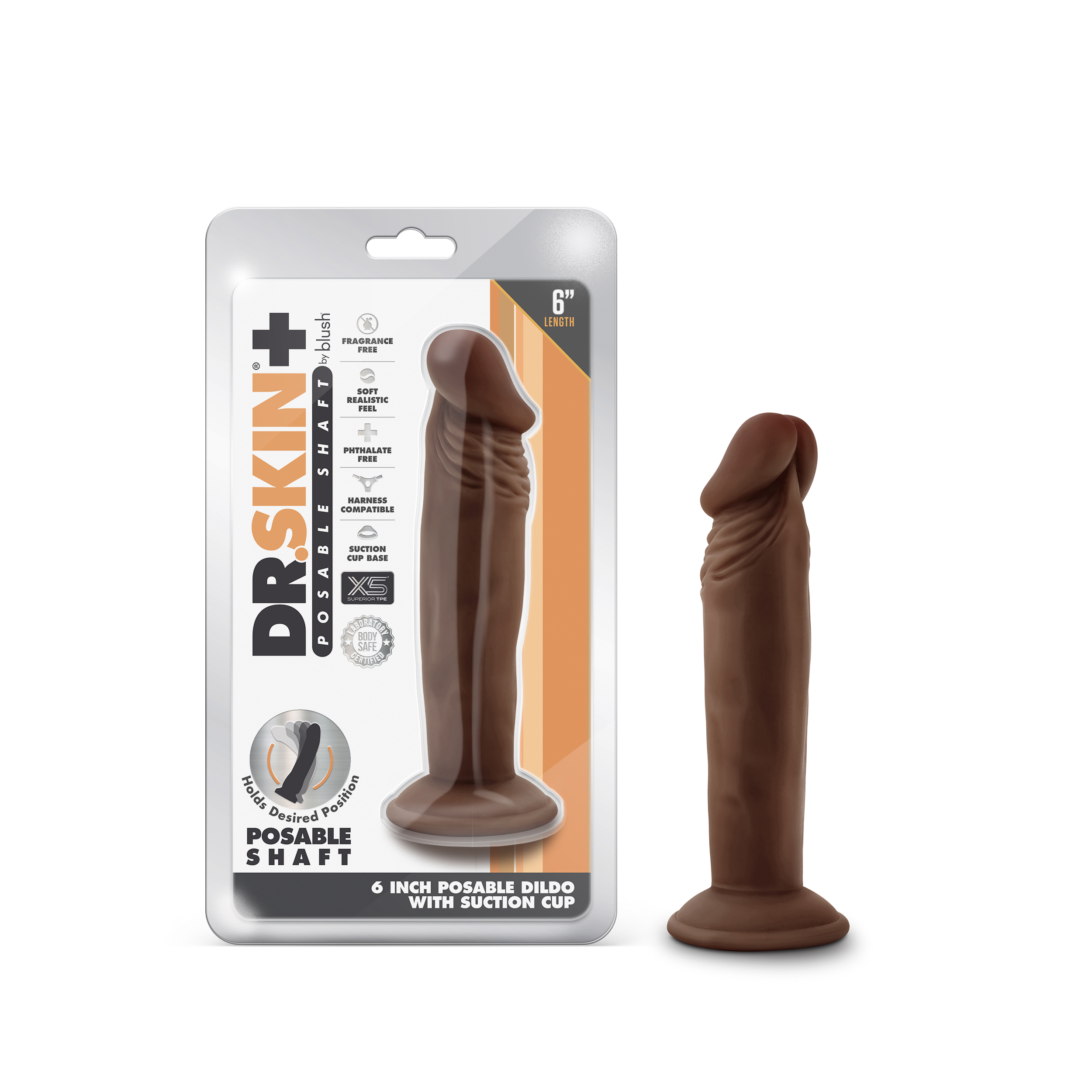 Blush Dr. Skin Plus Realistic Chocolate 6.5-Inch Long Dildo With Suction Cup Base