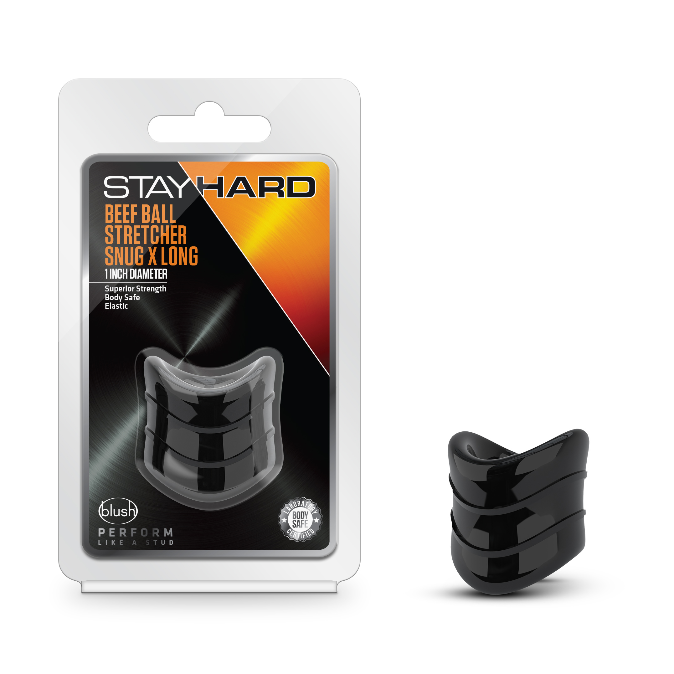 Blush Stay Hard / X-Long Snug: Black Beef Ball Stretcher - 1-Inch Diameter