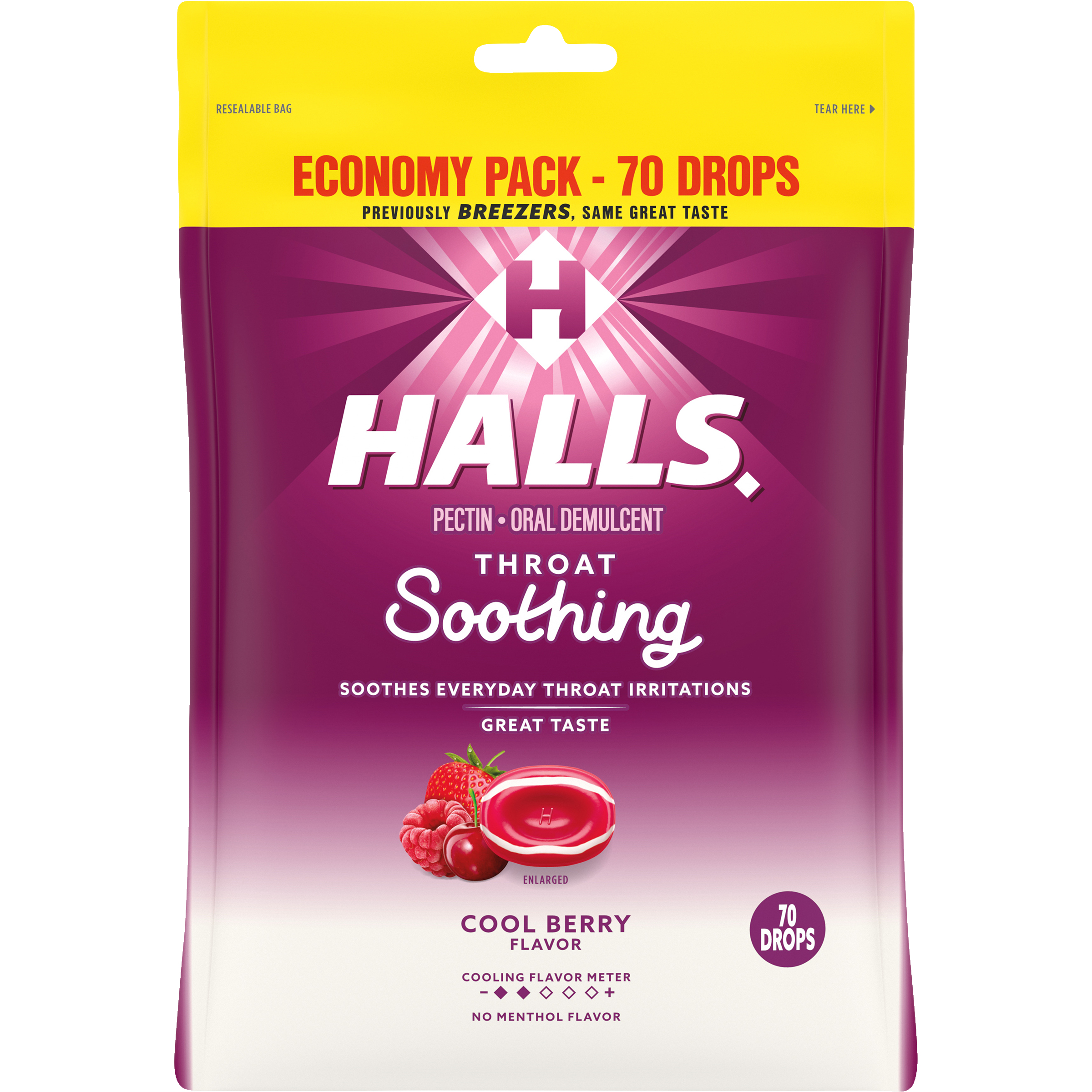 HALLS Throat Soothing (Formerly HALLS Breezers) Cool Berry Throat Drops, Economy Pack, 70 Drops-1
