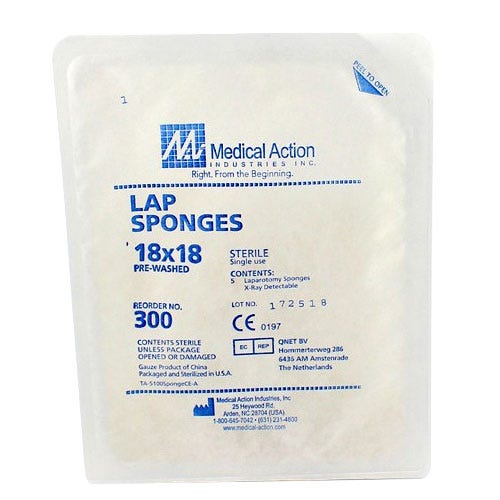 Lap Sponge Sterile 18" x 18" - 200/Case