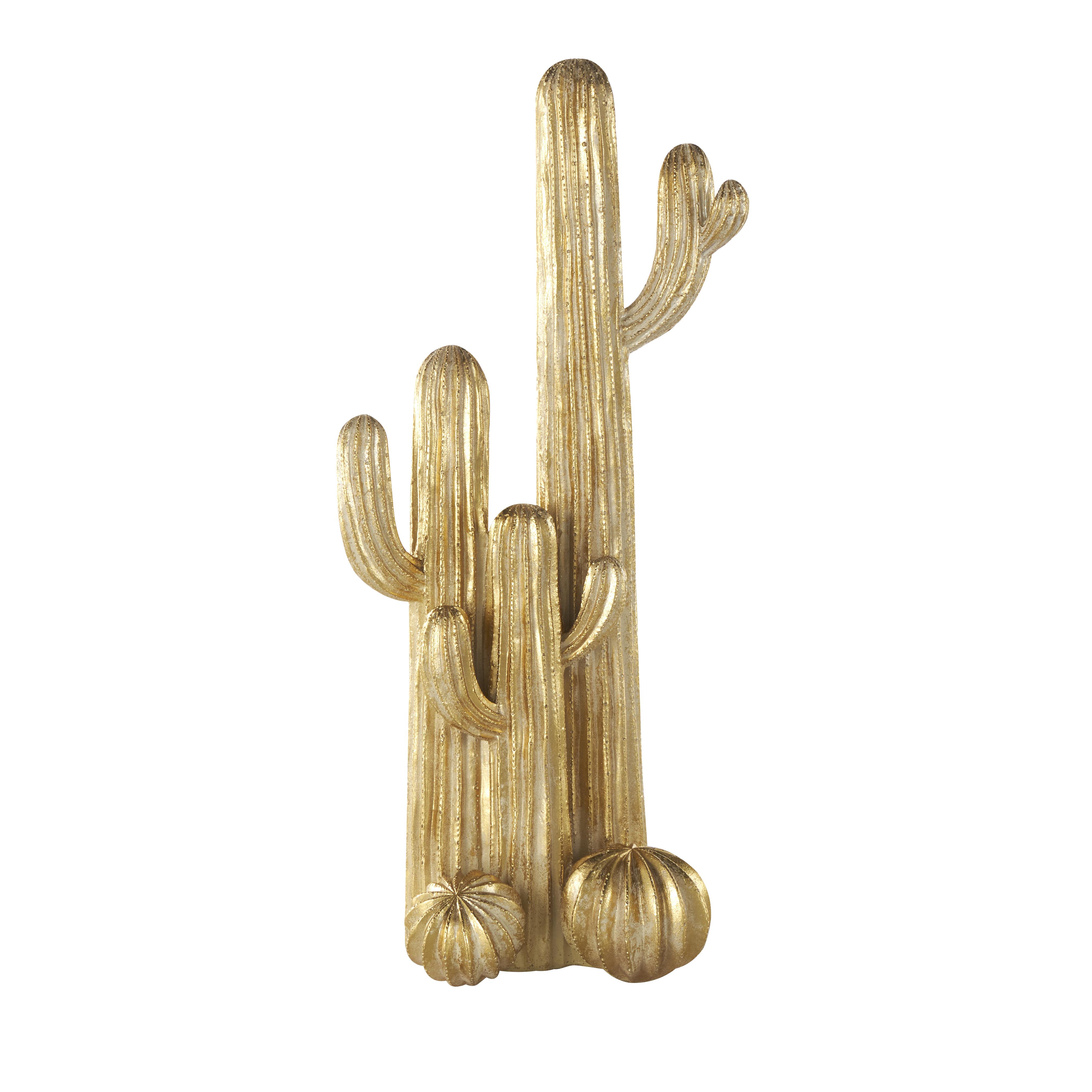Gold Resin Cactus Layered Decorative Sculpture, 10" x 7" x 23"
