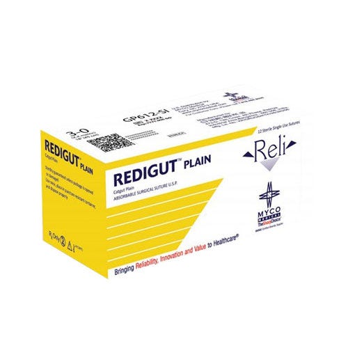 Reli® REDIGUT® Plain Gut  Suture, 5-0, YP-3 (C-3), Precision Reverse Cutting, 18" - 12/Box