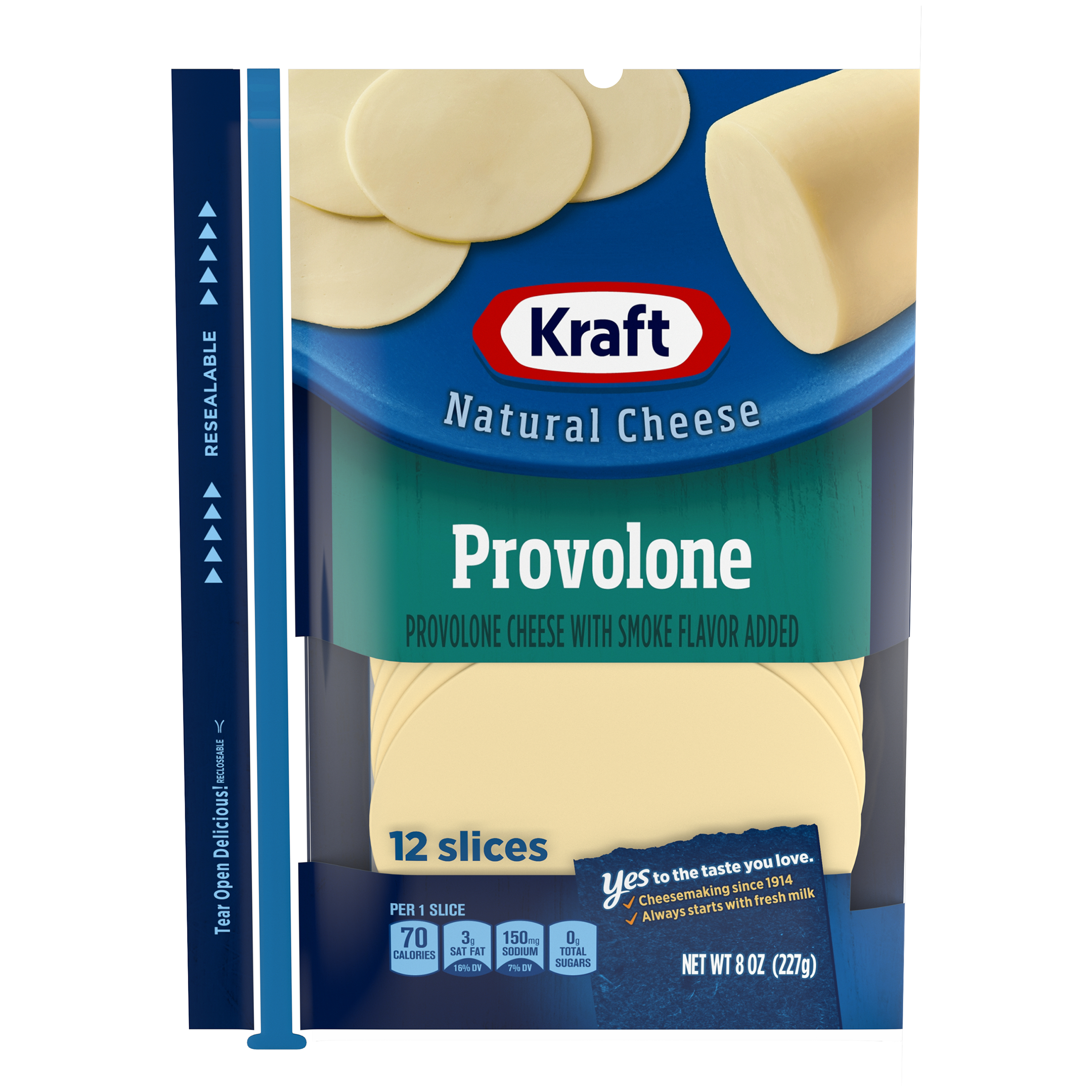 Kraft Provolone Natural Cheese Slices, 12 slices 8 oz Wrapper Kraft