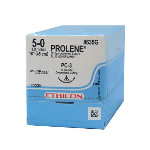 PROLENE® Polypropylene Blue Monofilament Sutures, 5-0, PC-3, Precision Cosmetic-Conventional Cutting PRIME, 18" - 12/Box