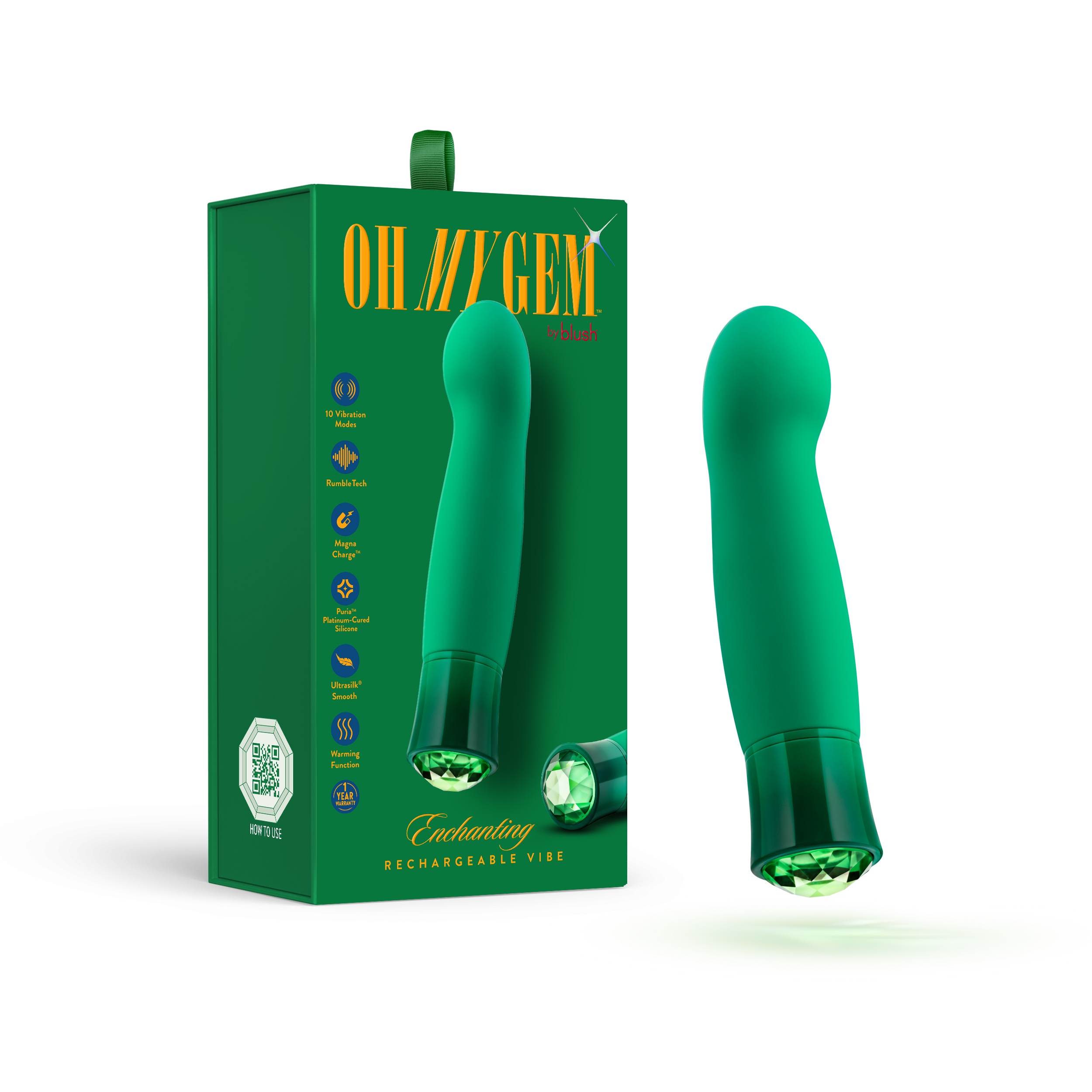 Blush Oh My Gem Enchanting 5.5 Inch Warming G Spot Vibrator in Emerald - Made with Smooth Ultrasilk? Puria? Silicone