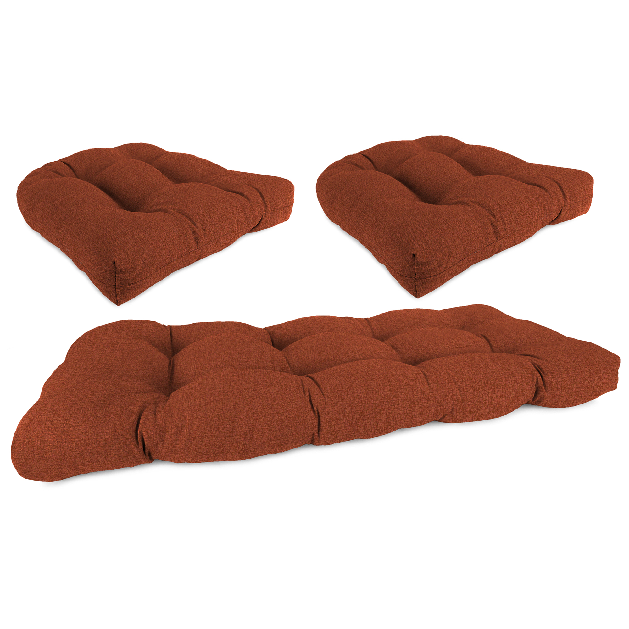 New 3-Piece Tufted Outdoor Patio Wicker Cushion Set for Bench and 2 Chair Seats - Picture 3 of 17