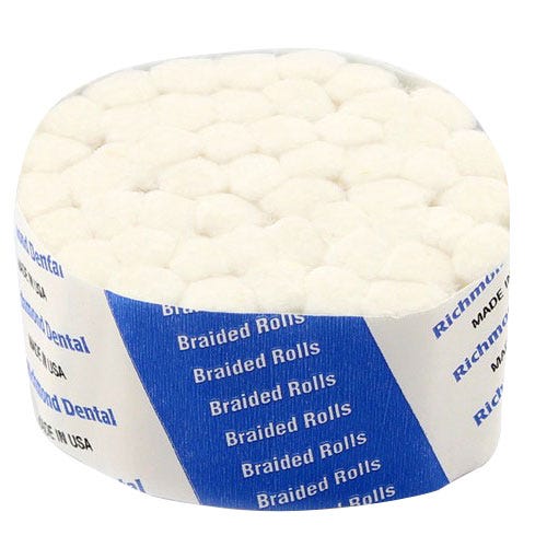 Braided Cotton Rolls, 1 1/2" with 3/8" Diameter, Sterile, - 12/Box