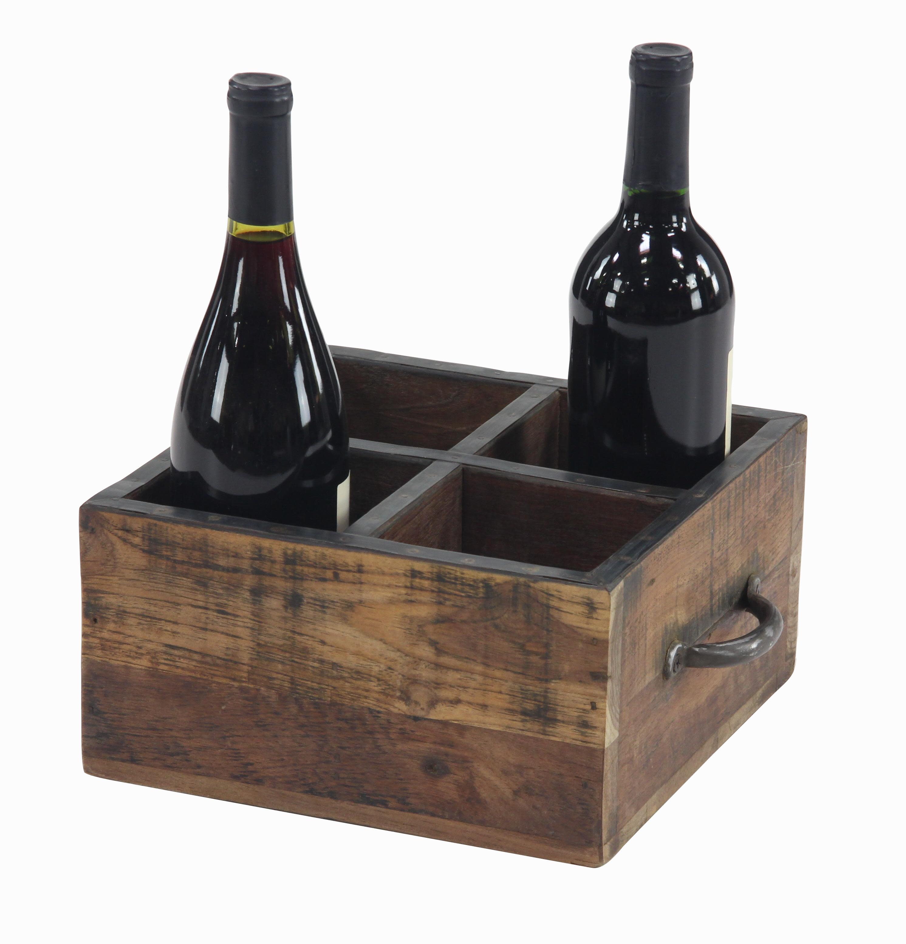 Brown Wood Rustic Wine Holder, 5" x 10" x 12"