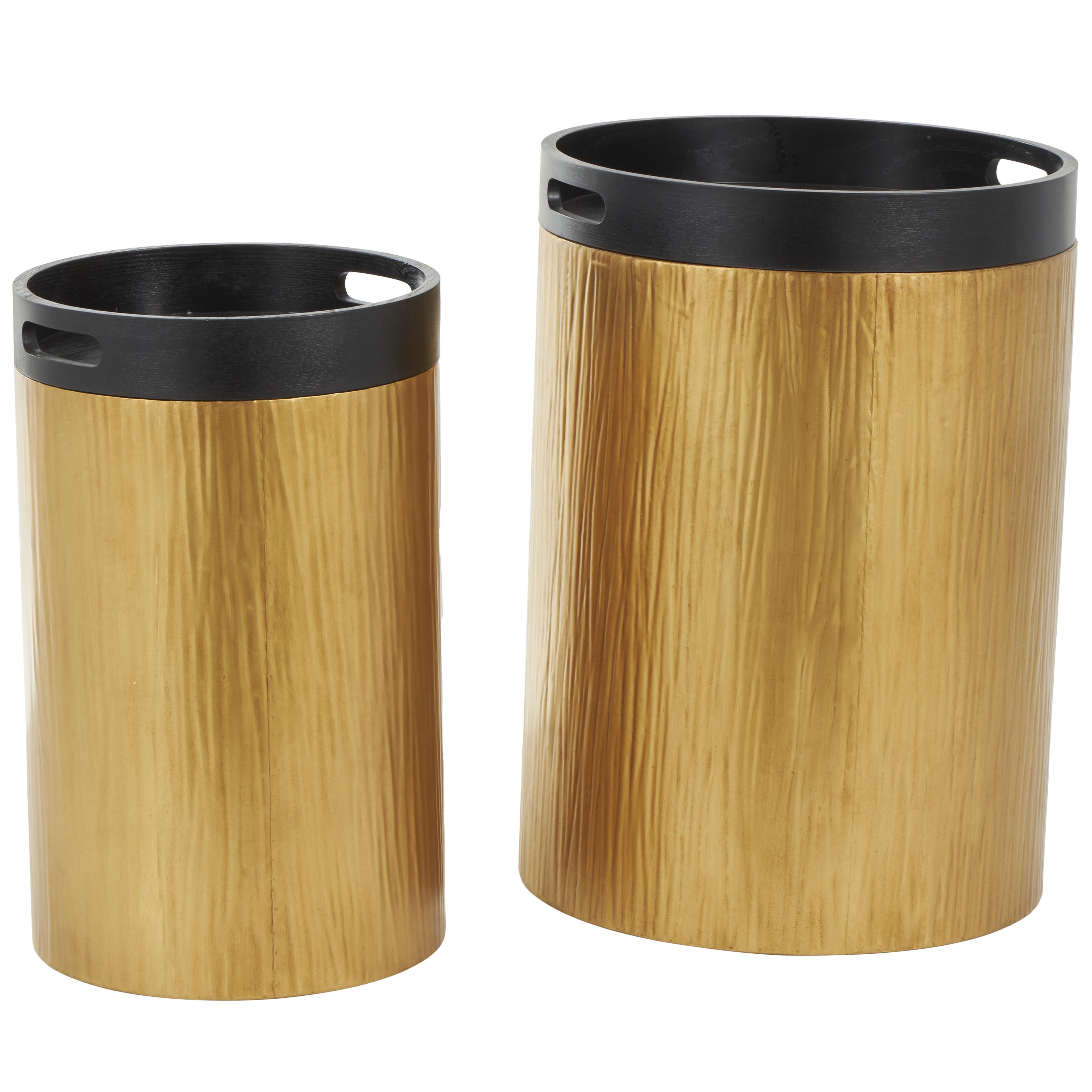 *cosmetic damages* Gold Metal  Nesting Side End Accent Table with Black Tray Tabletops, Set of 2 22", 19"H