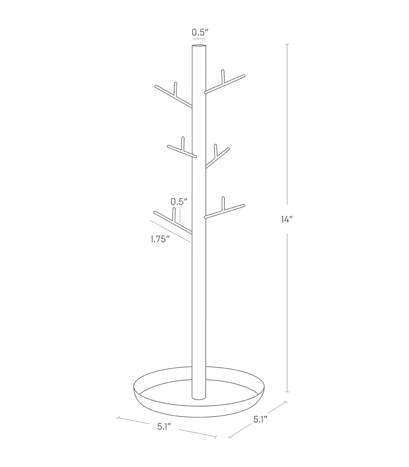 Dimension image for Jewelry + Accessory Stand showing container height of 2.4", length of 8.6", width of 9.3"