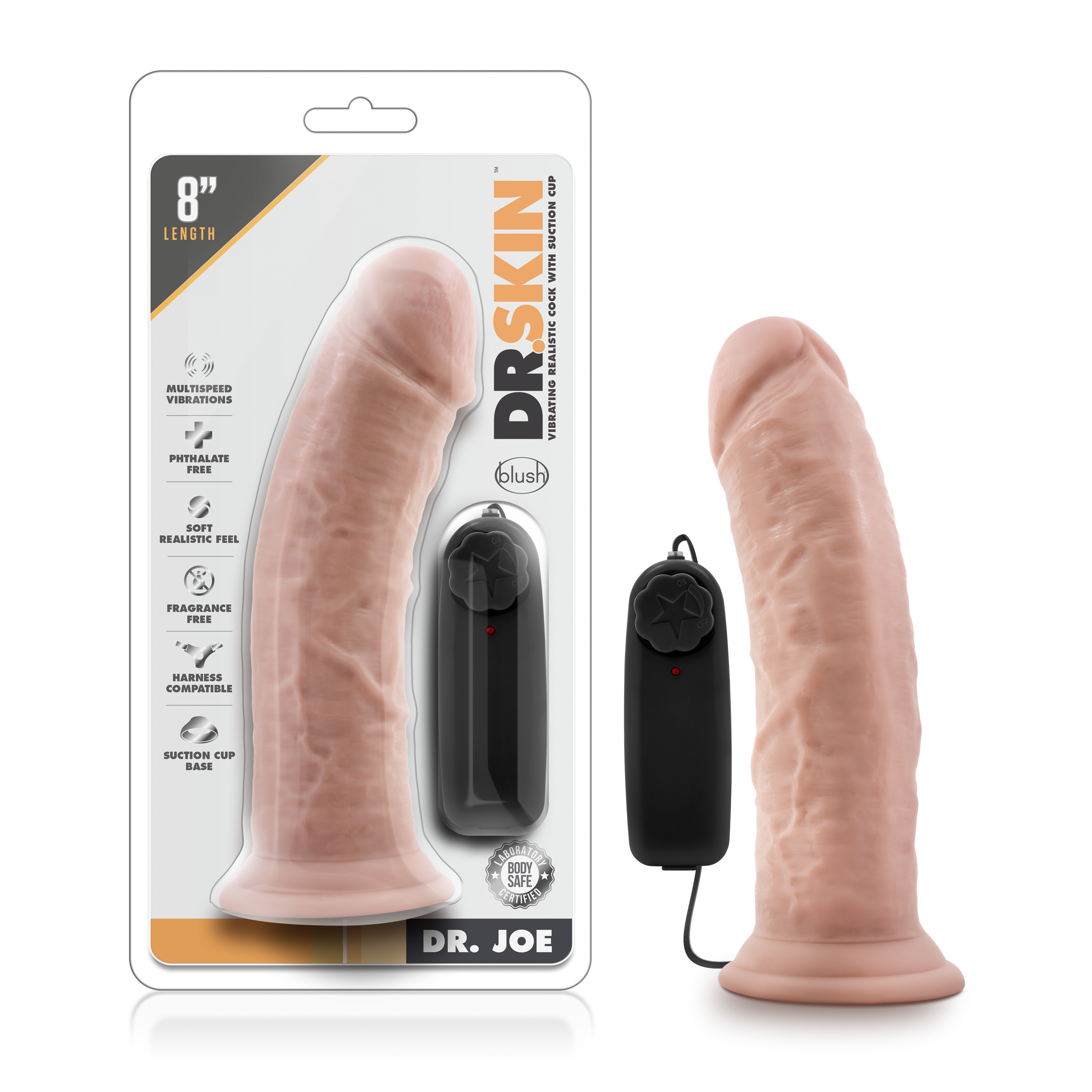 Blush Dr. Skin Dr. Joe Realistic Vanilla 8.2-Inch Long Remote Control Vibrating Dildo With Suction Cup Base