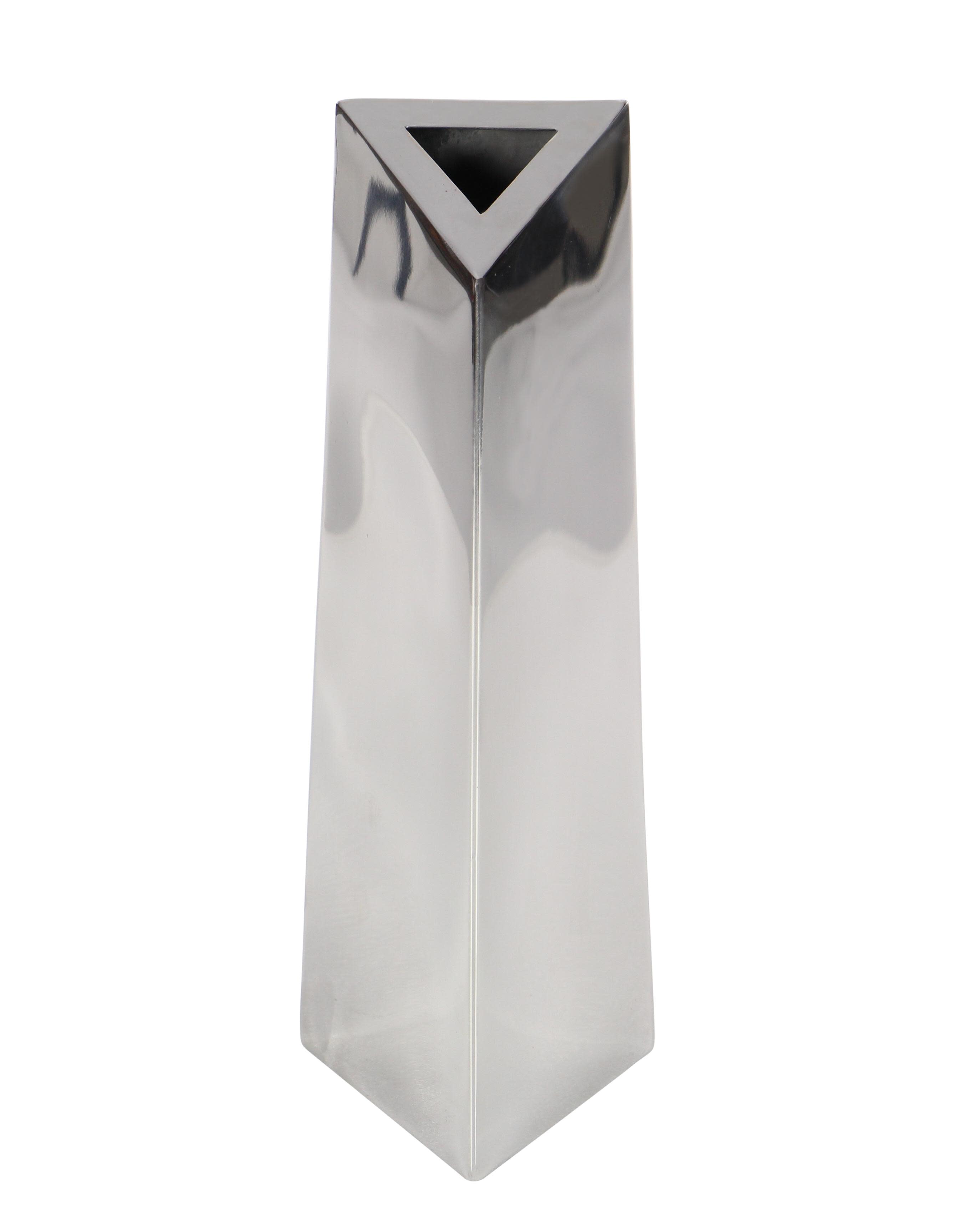 Silver Stainless Steel Metal  Vase, 4" x 4" x 14"