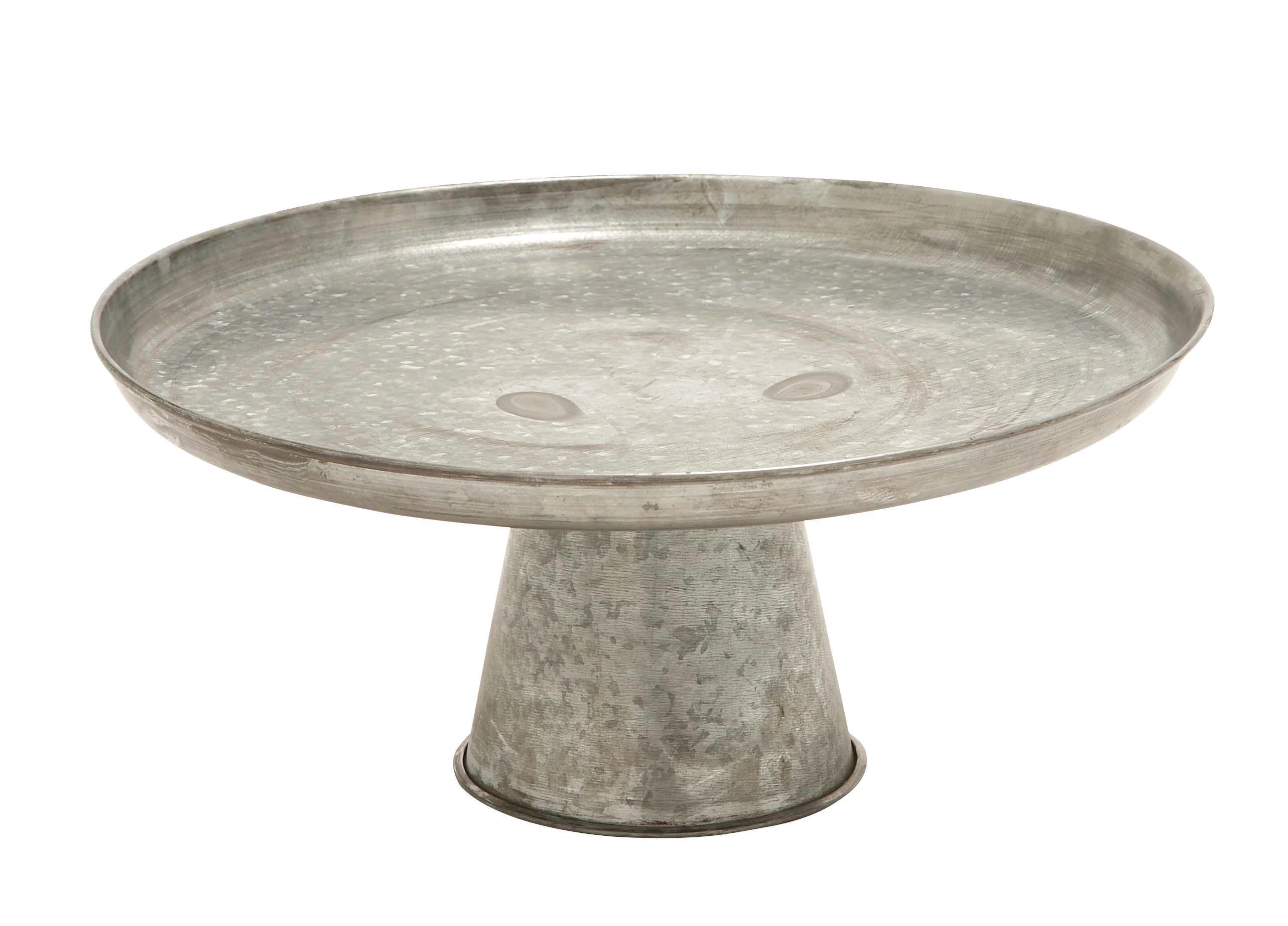 Gray Metal  Galvanized Decorative Cake Stand, 16" x 16" x 7"