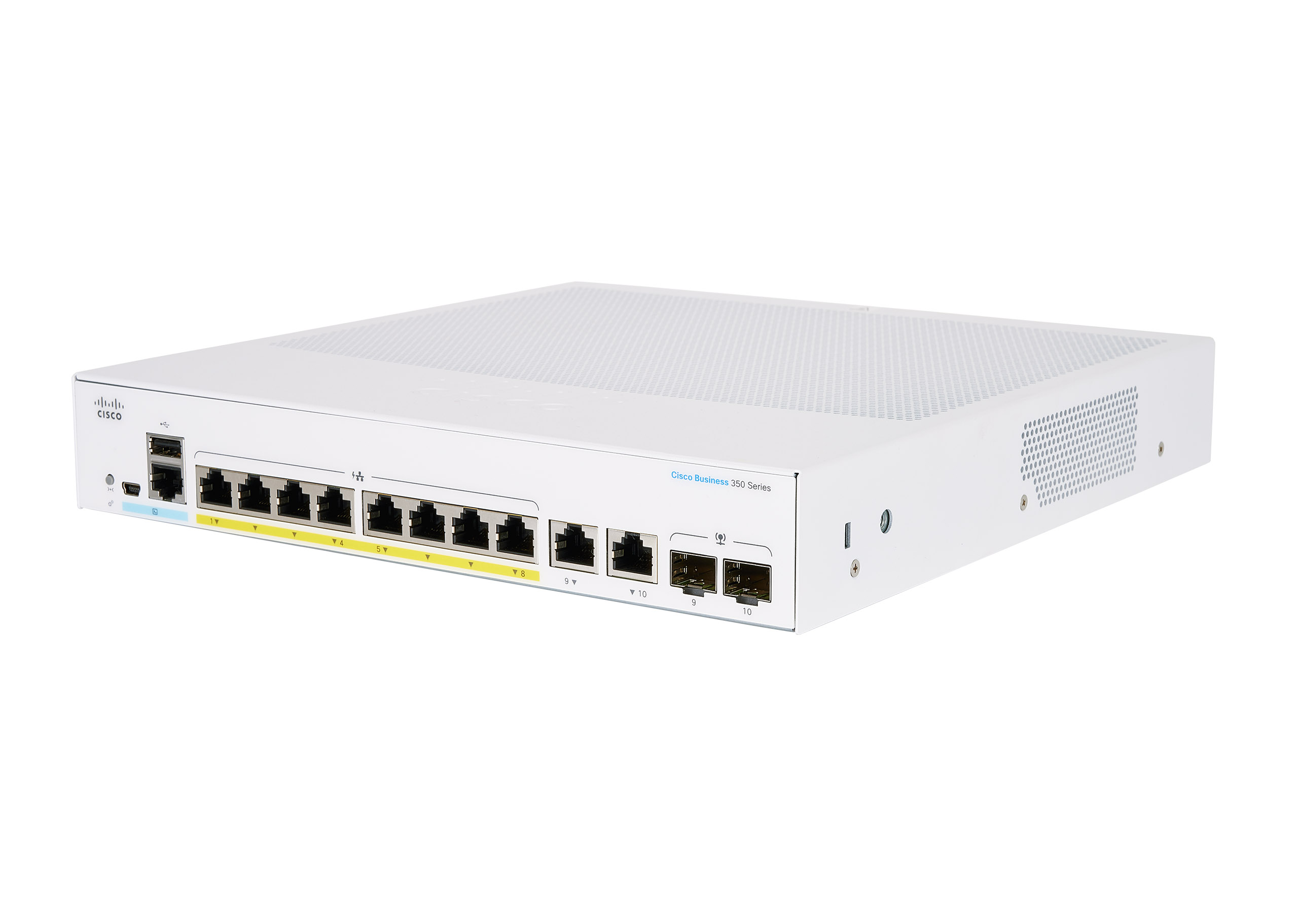 Picture of Cisco Business CBS350-8FP-2G 10 Ports Manageable Ethernet Switch - 3 Layer Supported - Modular - 120 W PoE Budget - Optical Fiber, Twisted Pair - PoE Ports - Rack-mountable - Lifetime Limited Warranty