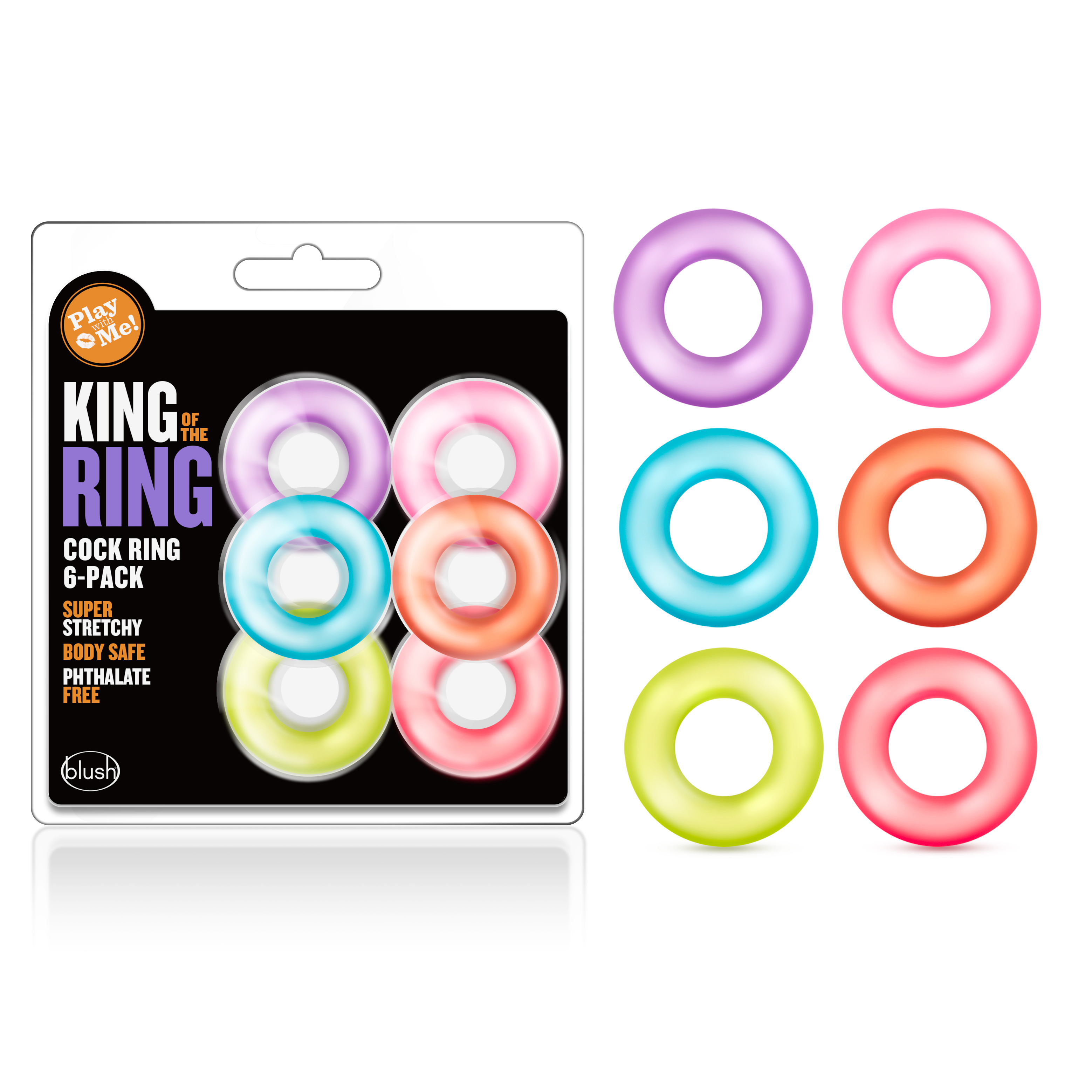 Blush Play With Me? / King of the Ring: Assorted Penis Rings (6-Pack)