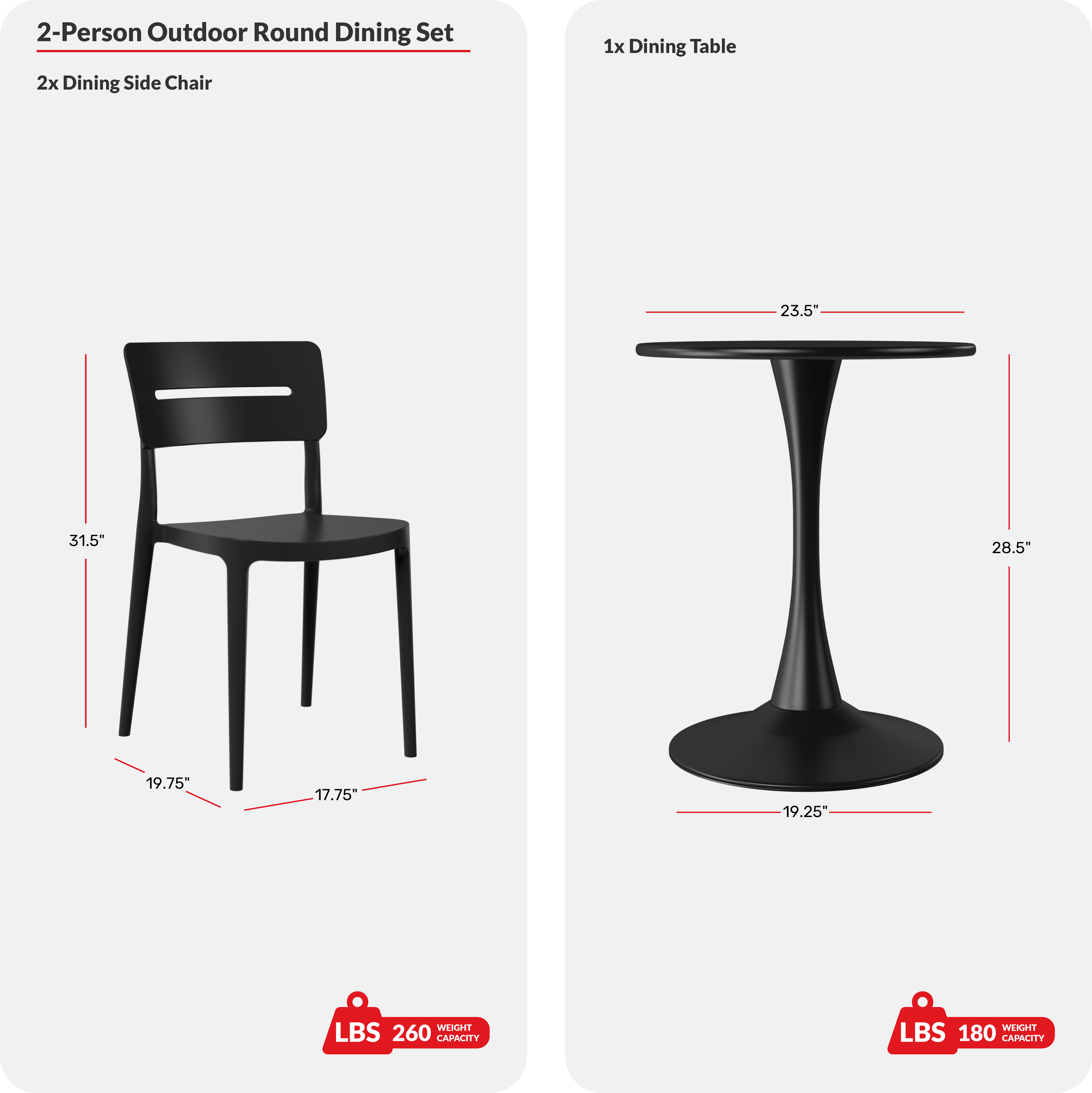 3-Piece Outdoor Round Metal Patio Dining Table Set With Stackable Patio Chairs COS Spec Image
