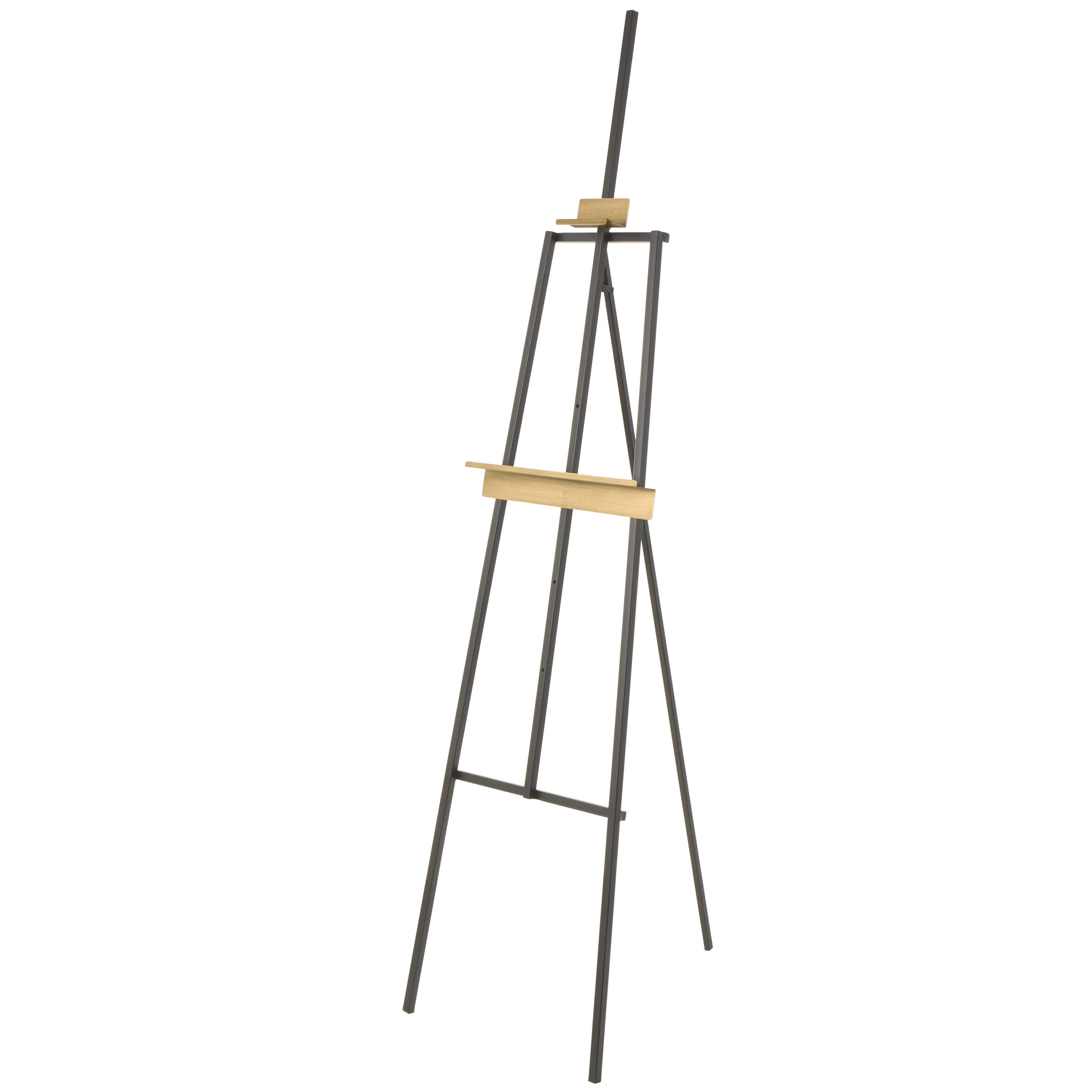 Black Metal  Painter's Inspired 4 Tier Display Easel with Gold Accents, 15" x 24" x 69"