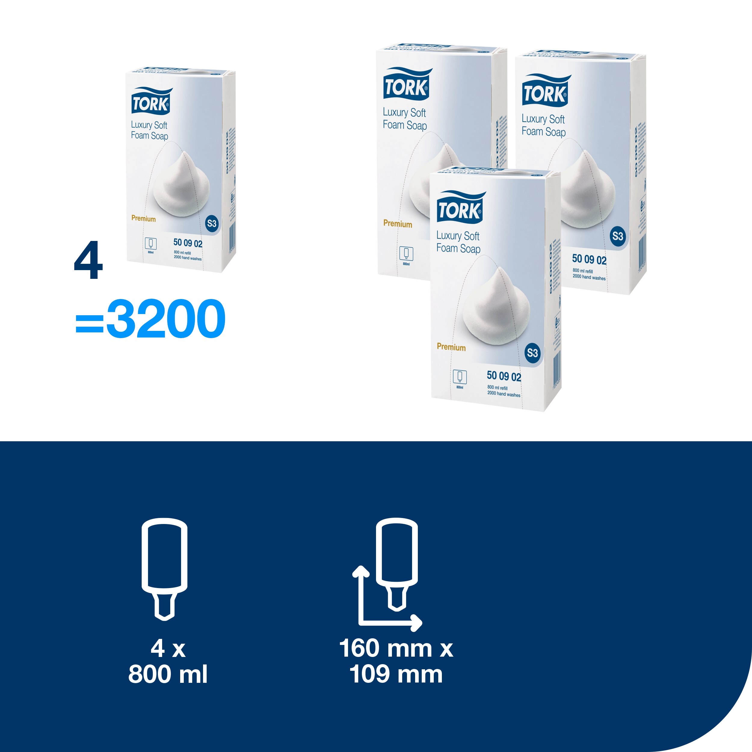 Håndsæbe, Skum, Refill, 800 ml, Tork Premium Luksus S3