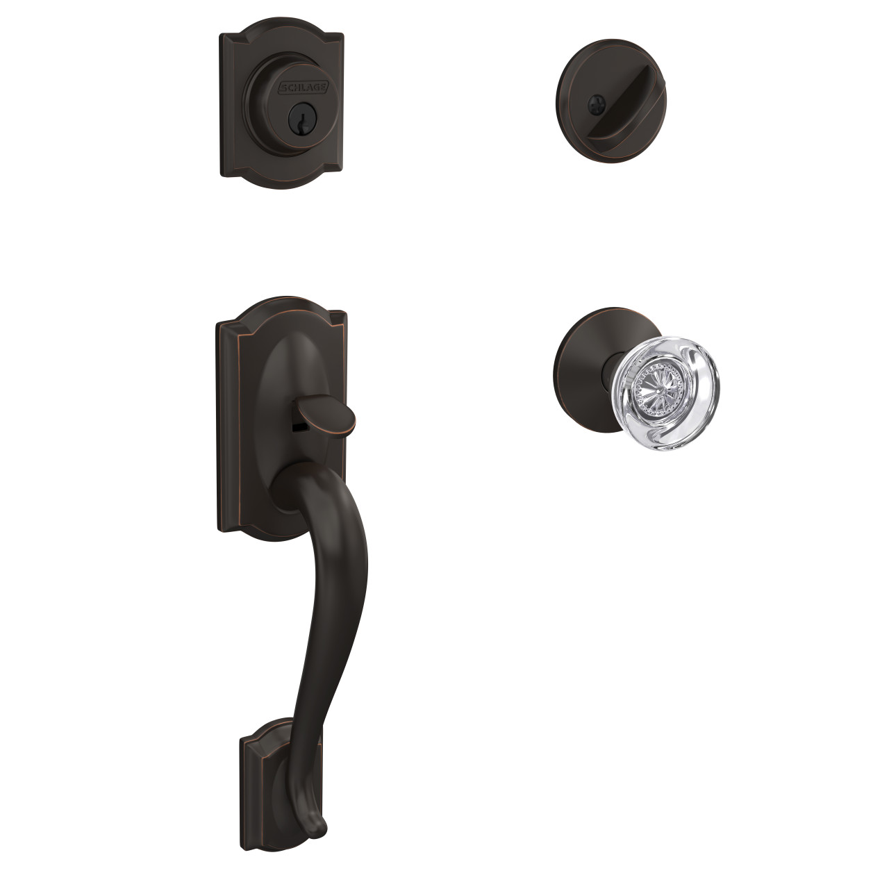 Custom Single Cylinder Handleset and Hobson Glass Knob with Kinsler Trim