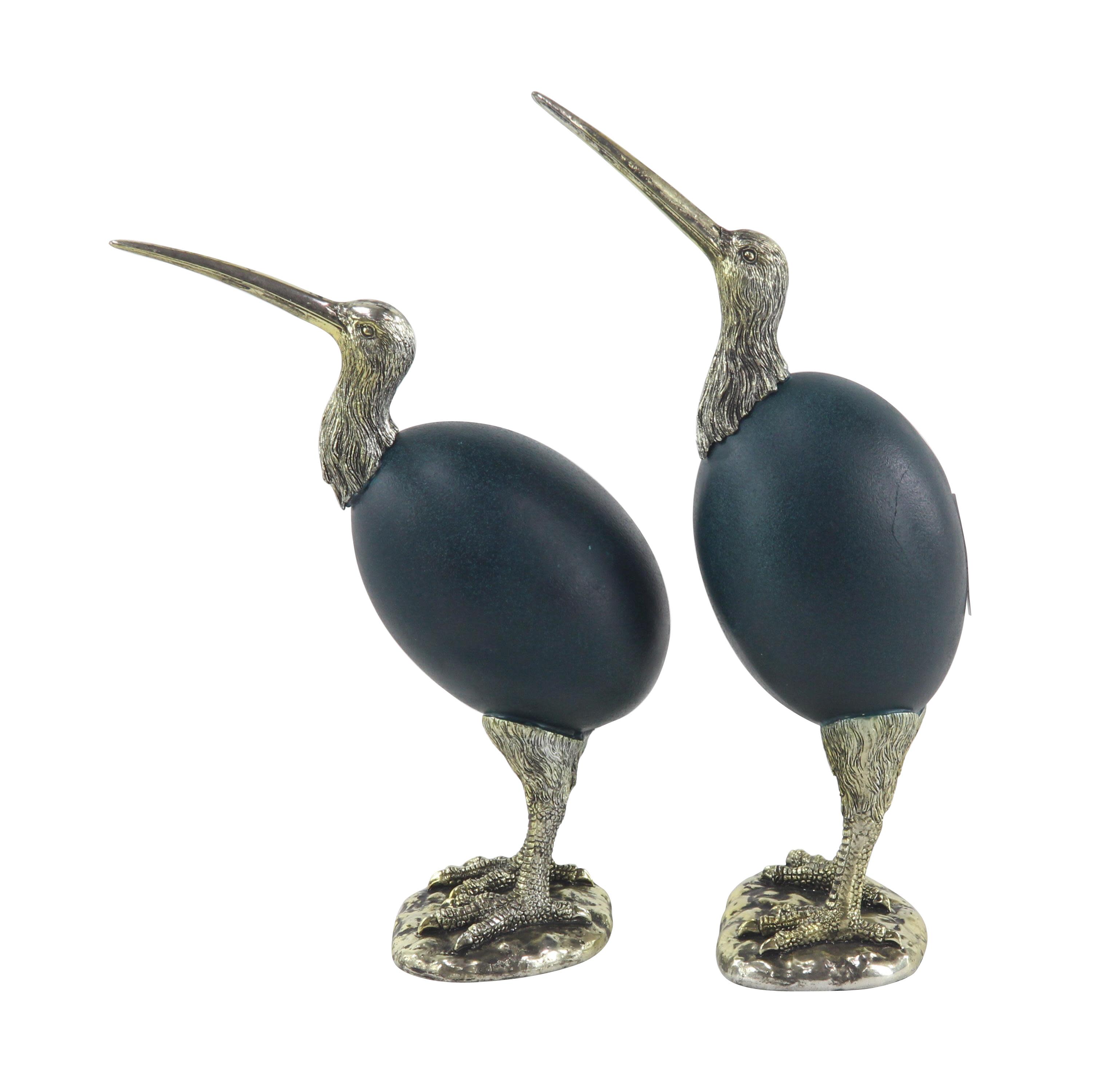 Eclectic Blue and Gold Emu Sculptures, Set of 2, 4" x 5" x 10"