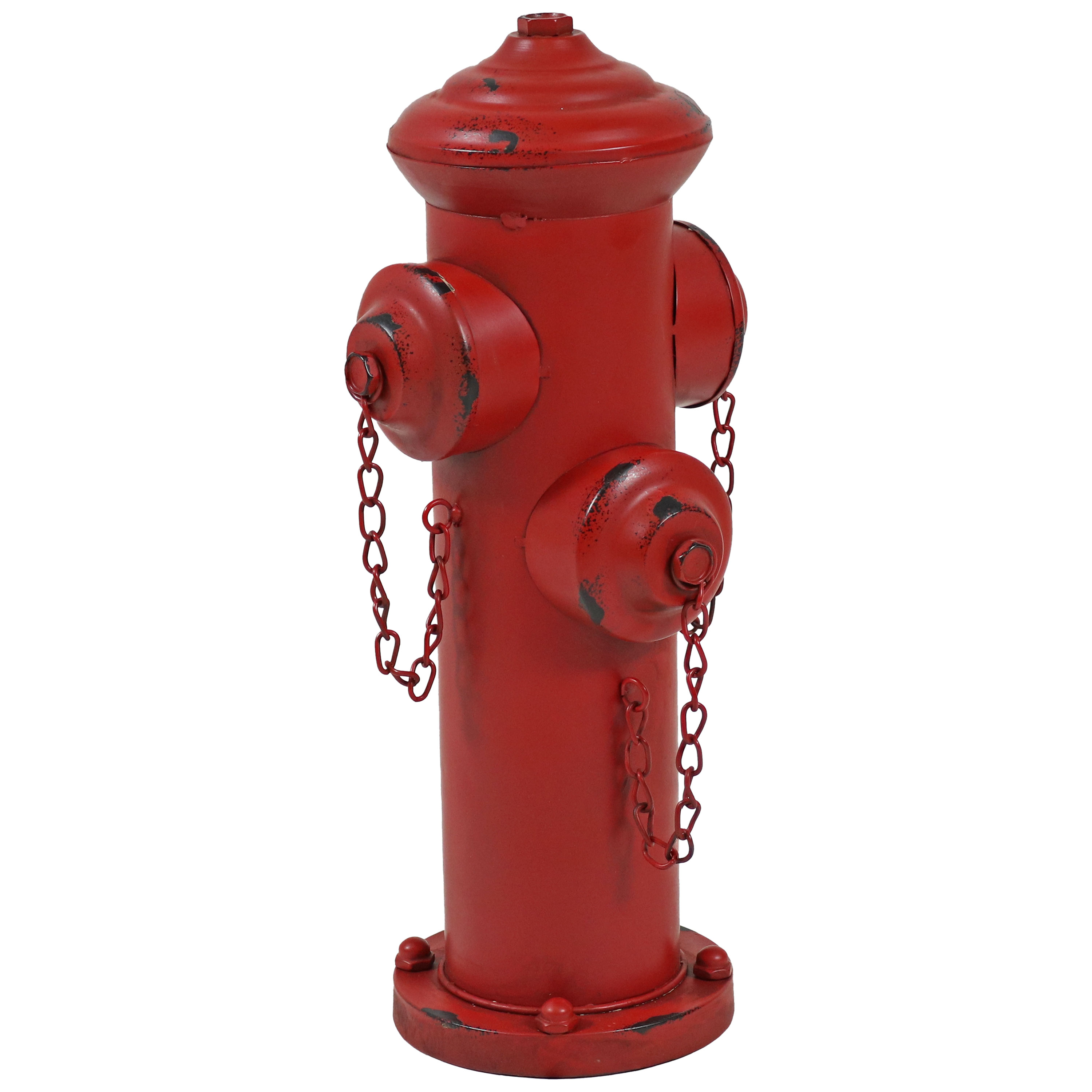 Red Fire Hydrant Metal Garden Statue - 14 in (35.6 cm)