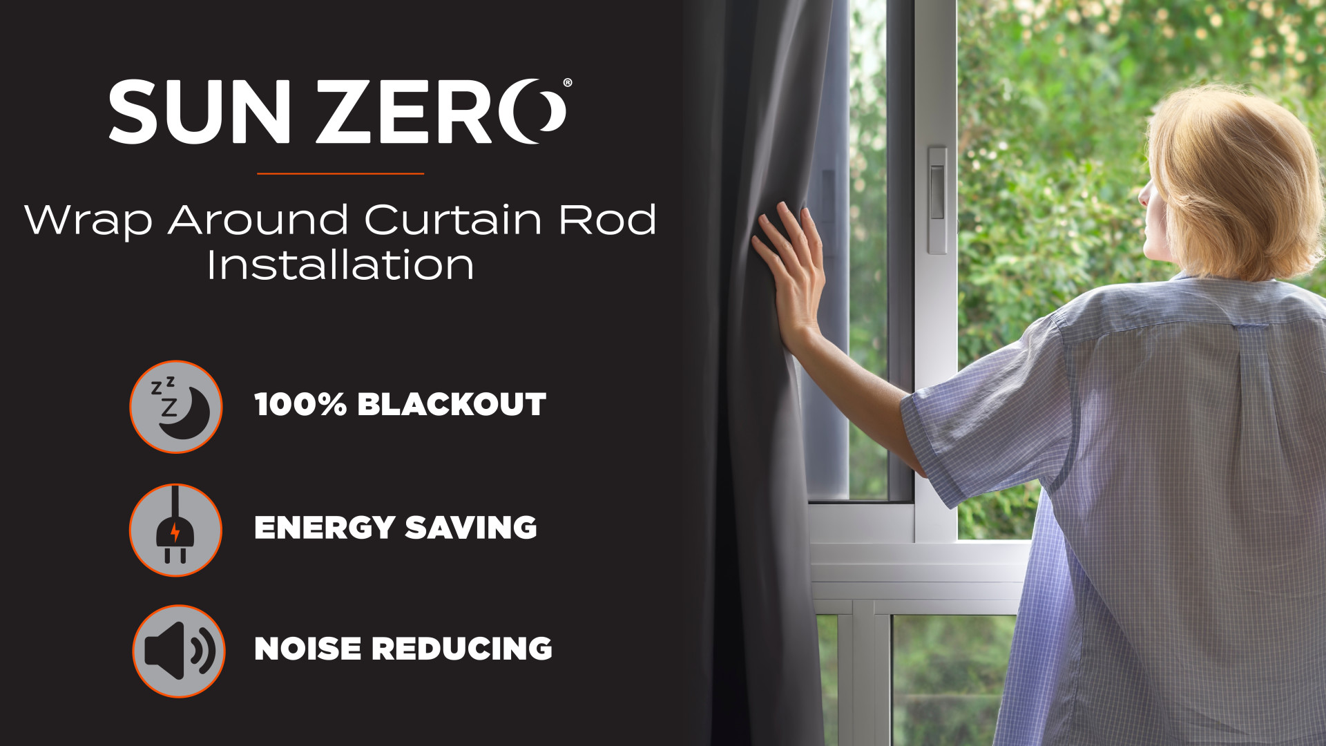 thumbnail video image 2 of Sun Zero 5/8" Wrap Around Blackout Curtain Rod, 28-48”, Black, 2 of 11