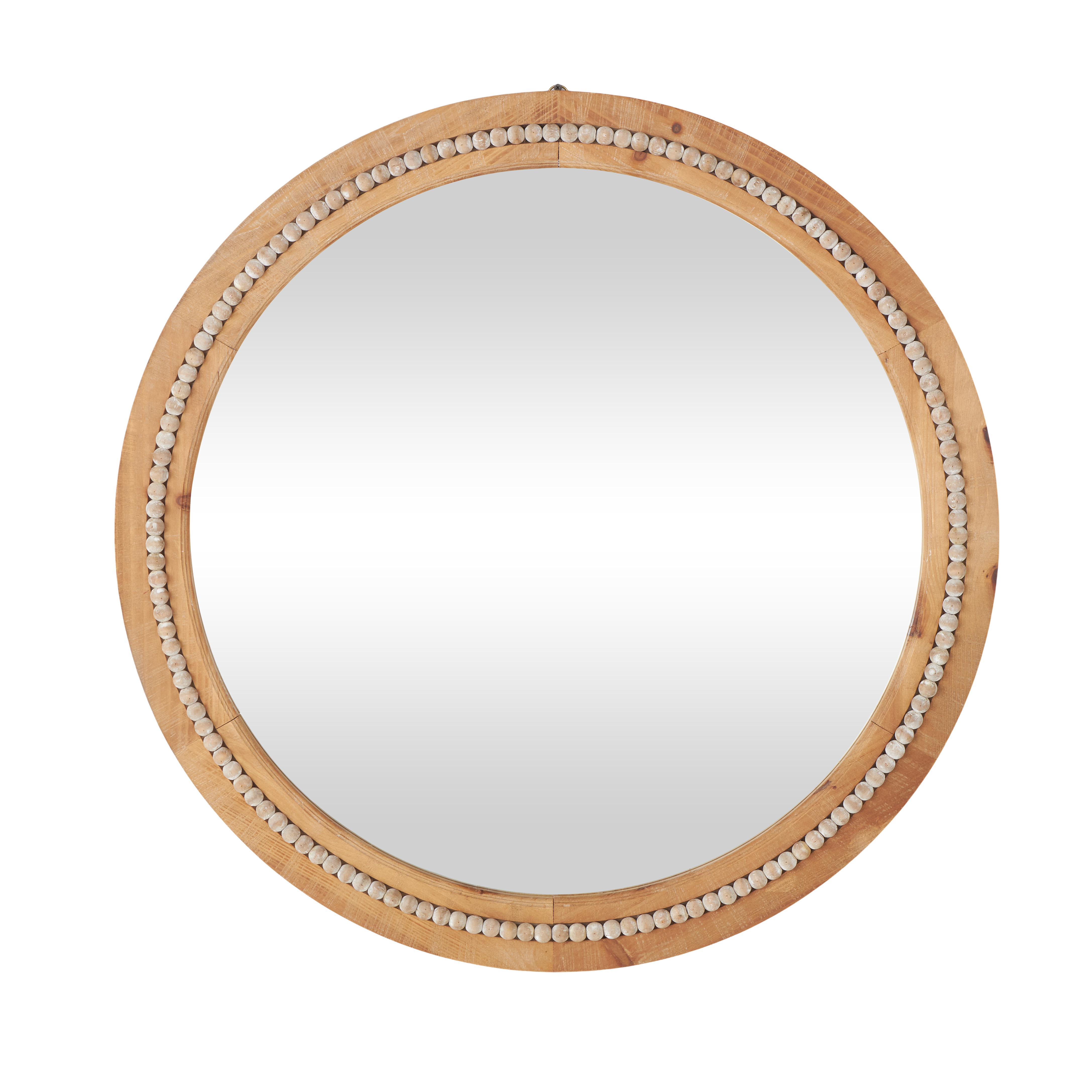 Brown Wood  Distressed Room Wall Mirror with Beaded Detailing, 36" x 2" x 36"