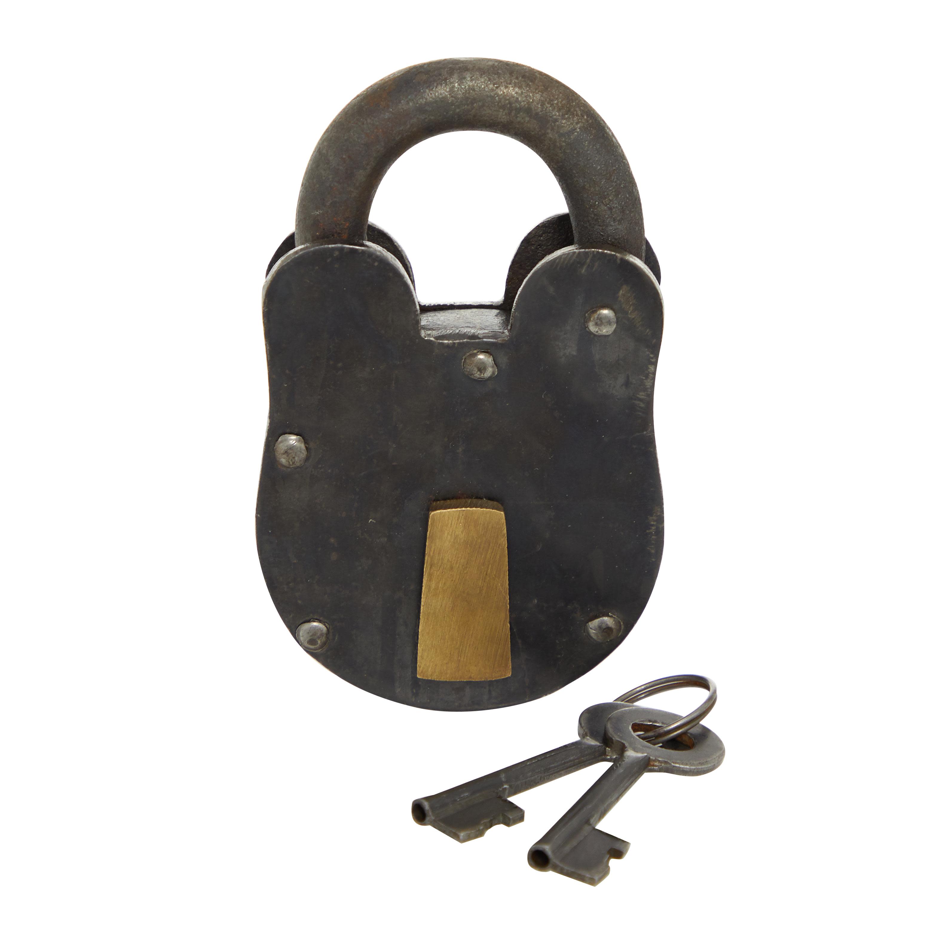 Gray Brass Metal  Lock And Key, 3" x 3" x 4"