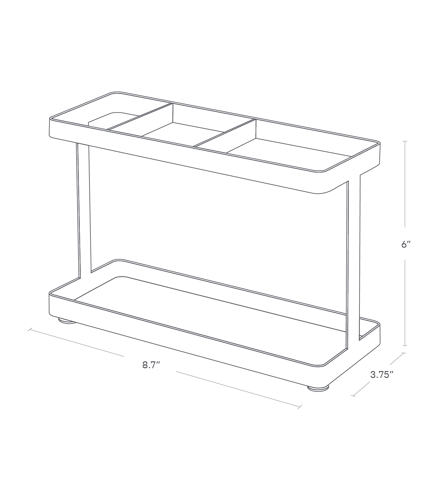 Dimension Image for Haircare Appliance Holder on a white background showing height of 6", length 3.75", and width of 8.7".