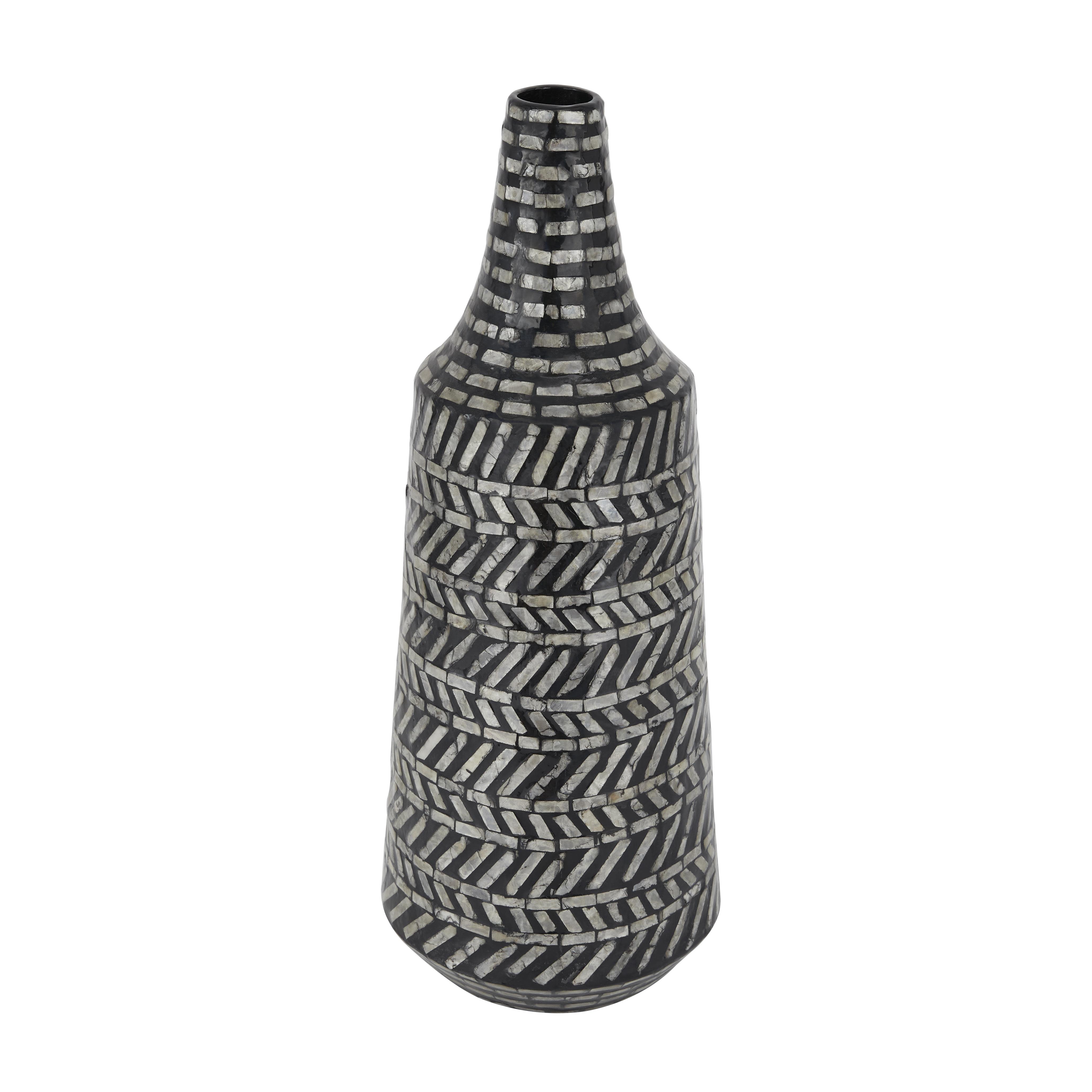 Black Mother of Pearl Shell Tribal Handmade Decorative Vase, 8" x 8" x 22"