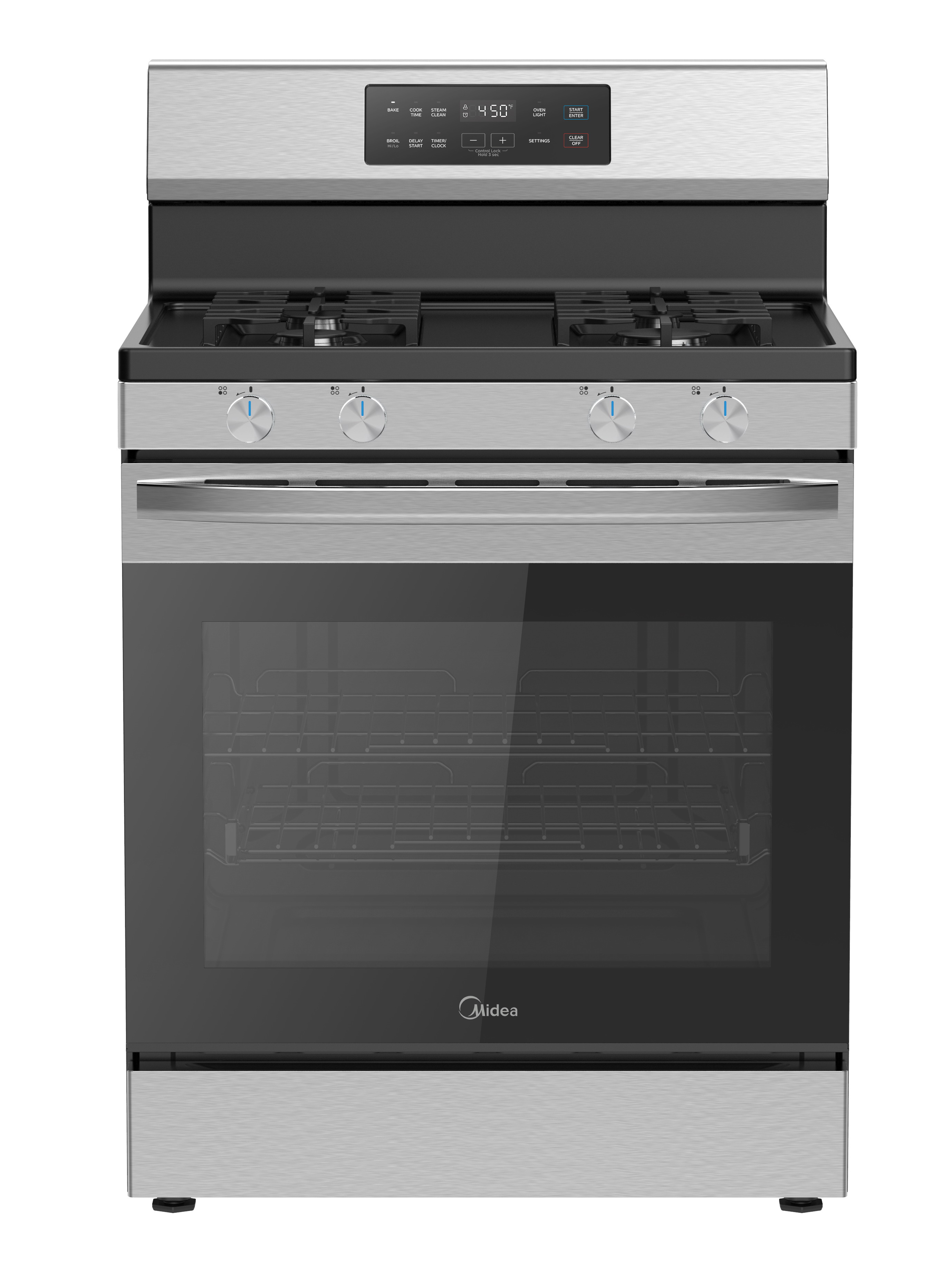 Midea Freestanding Range 6.1 CU Gas 4 Burner Stainless