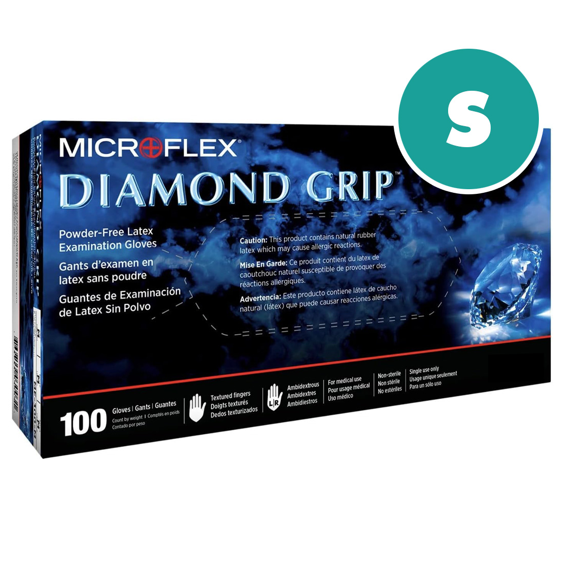 Diamond Grip™ Latex Examination Gloves Small - 100/Box- 10 Boxes/Case