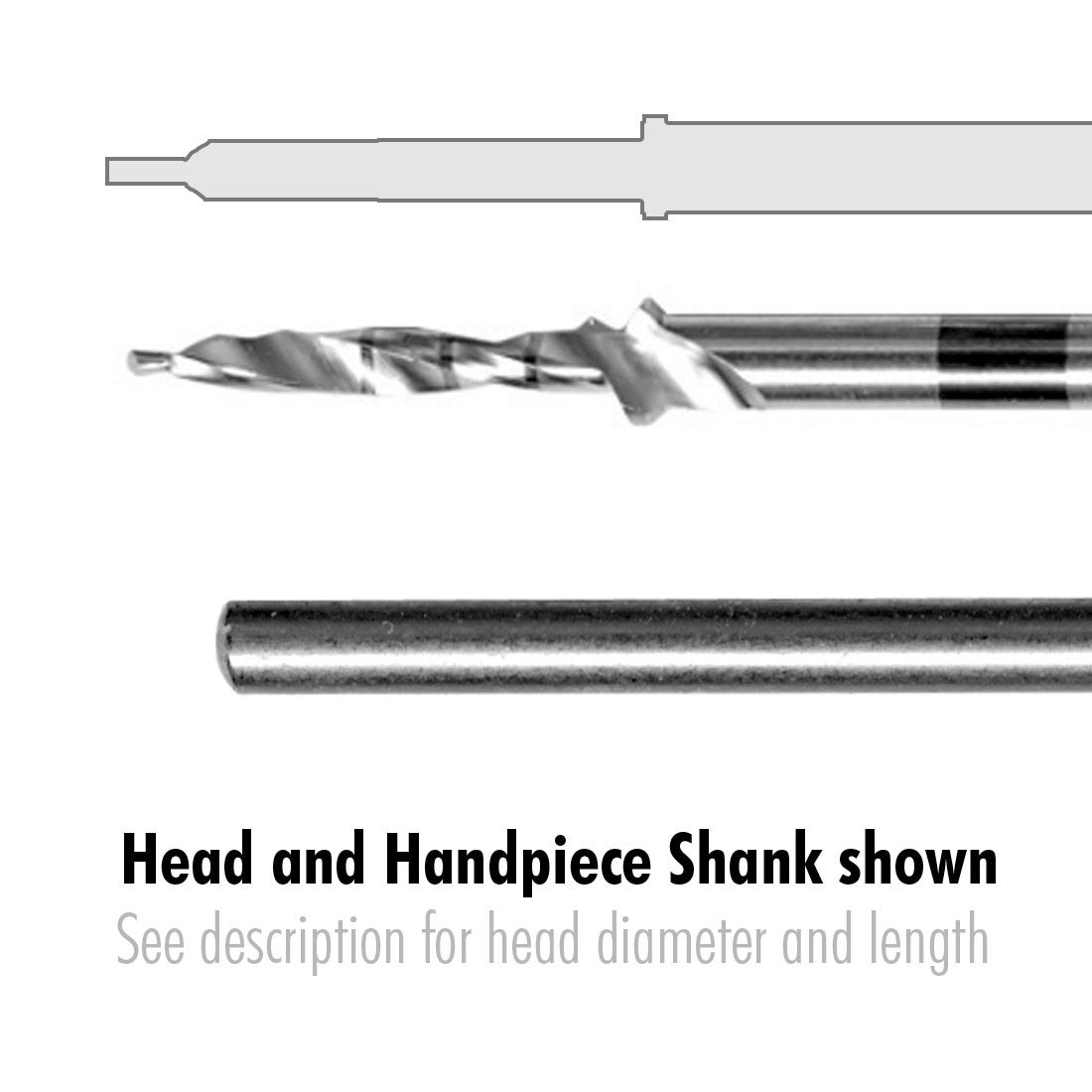 Two Step Pilot Drill  48mm long, step diameters ( .8mm, 1.6mm, 2.1mm), handpiece