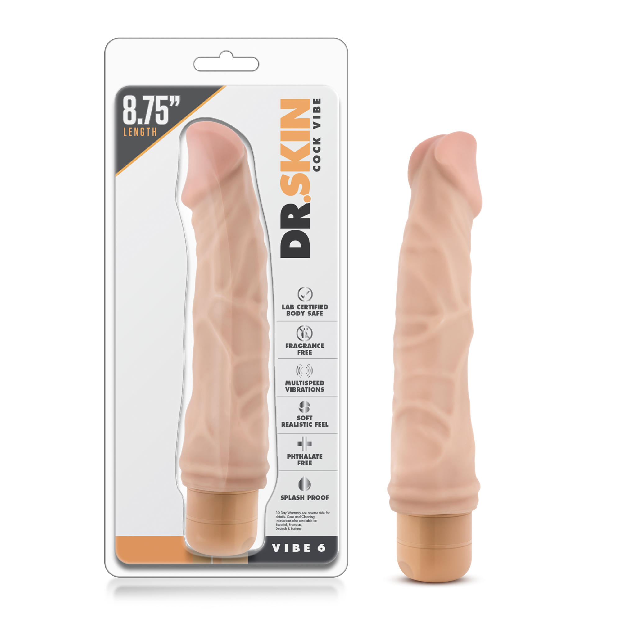 Blush Dr. Skin Cock Vibe 6 Realistic Beige 9-Inch Long Vibrating Dildo