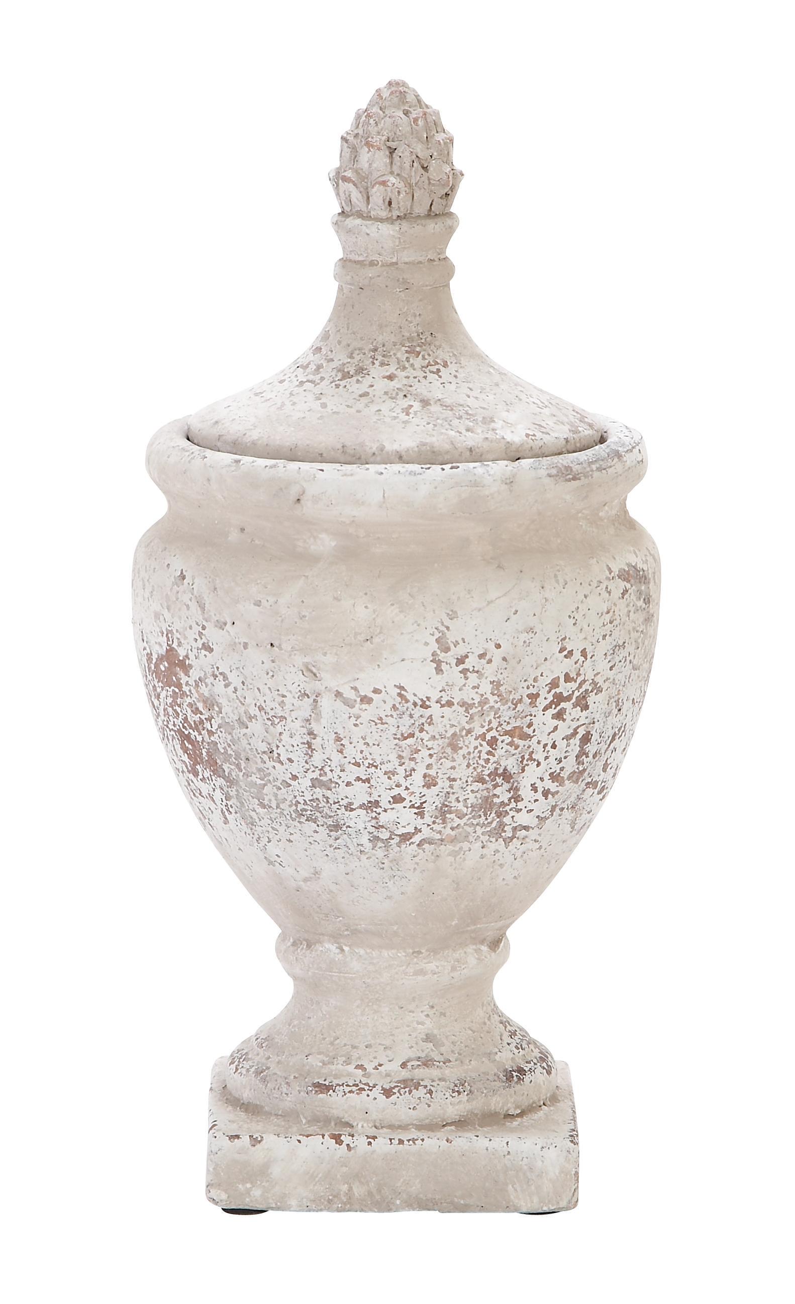 White Ceramic Country Decorative Jars, 13" x 6" x 6"