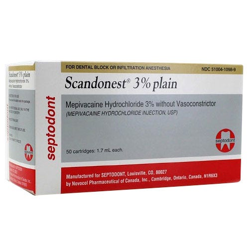 Scandonest® 3% Plain 1.7ml Cartridge - 50/Box