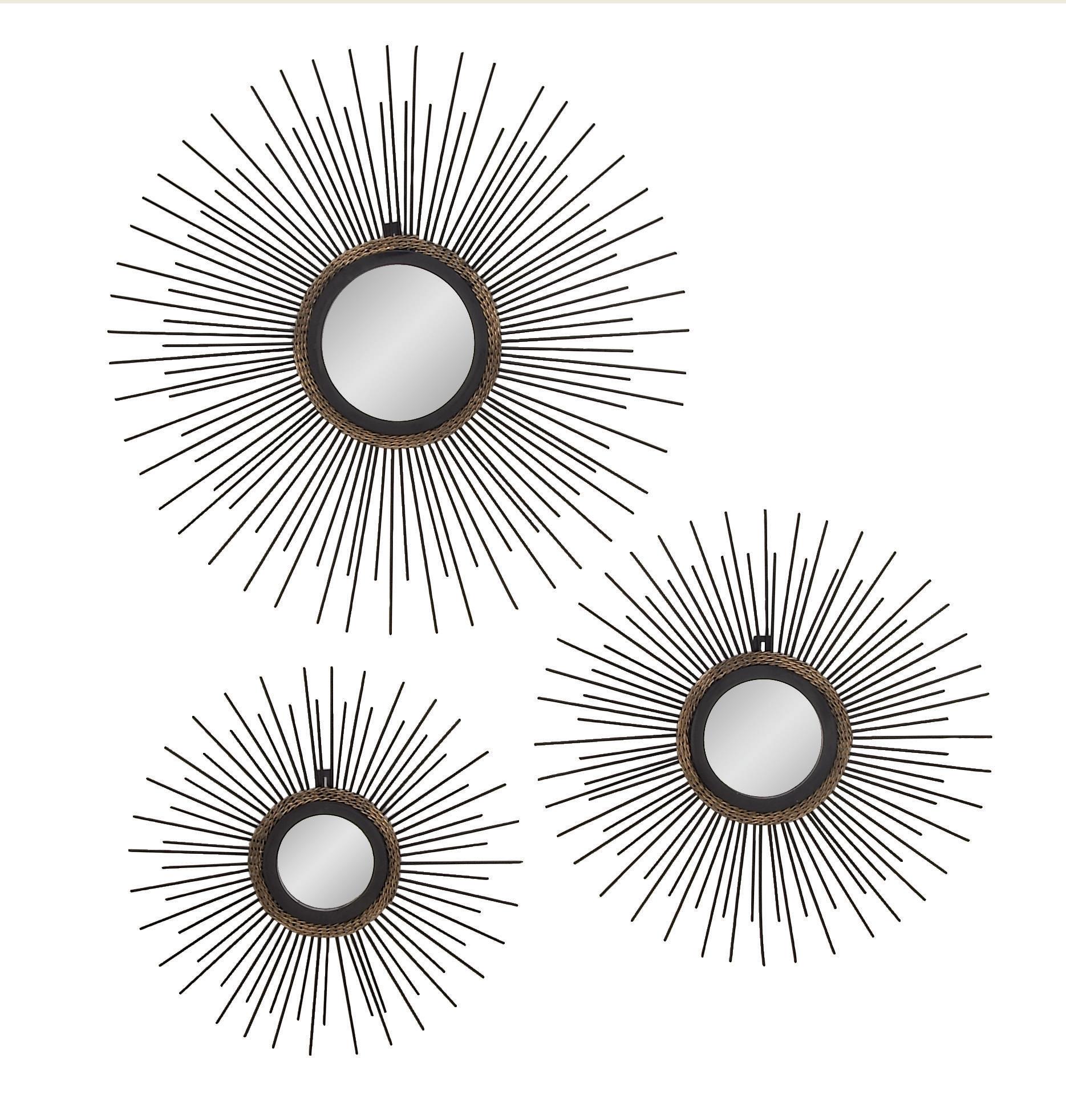 Black Metal  Wall Mirror, Set of 3 14", 16", 20"D