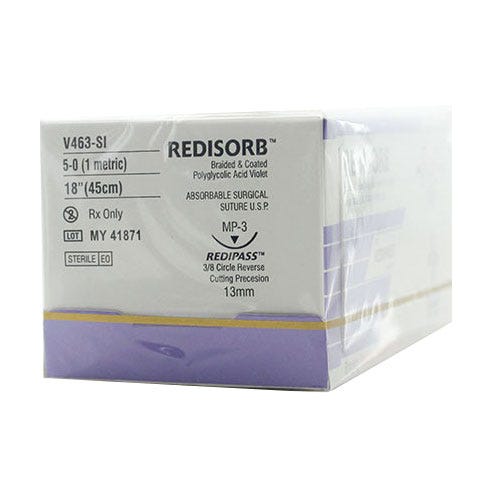 RELI® REDISORB™ Polyglycolic Acid (PGA) Violet Braided & Coated Suture, 5-0, YP-3 (C-3), Precision Reverse Cutting, 18" - 12/Box