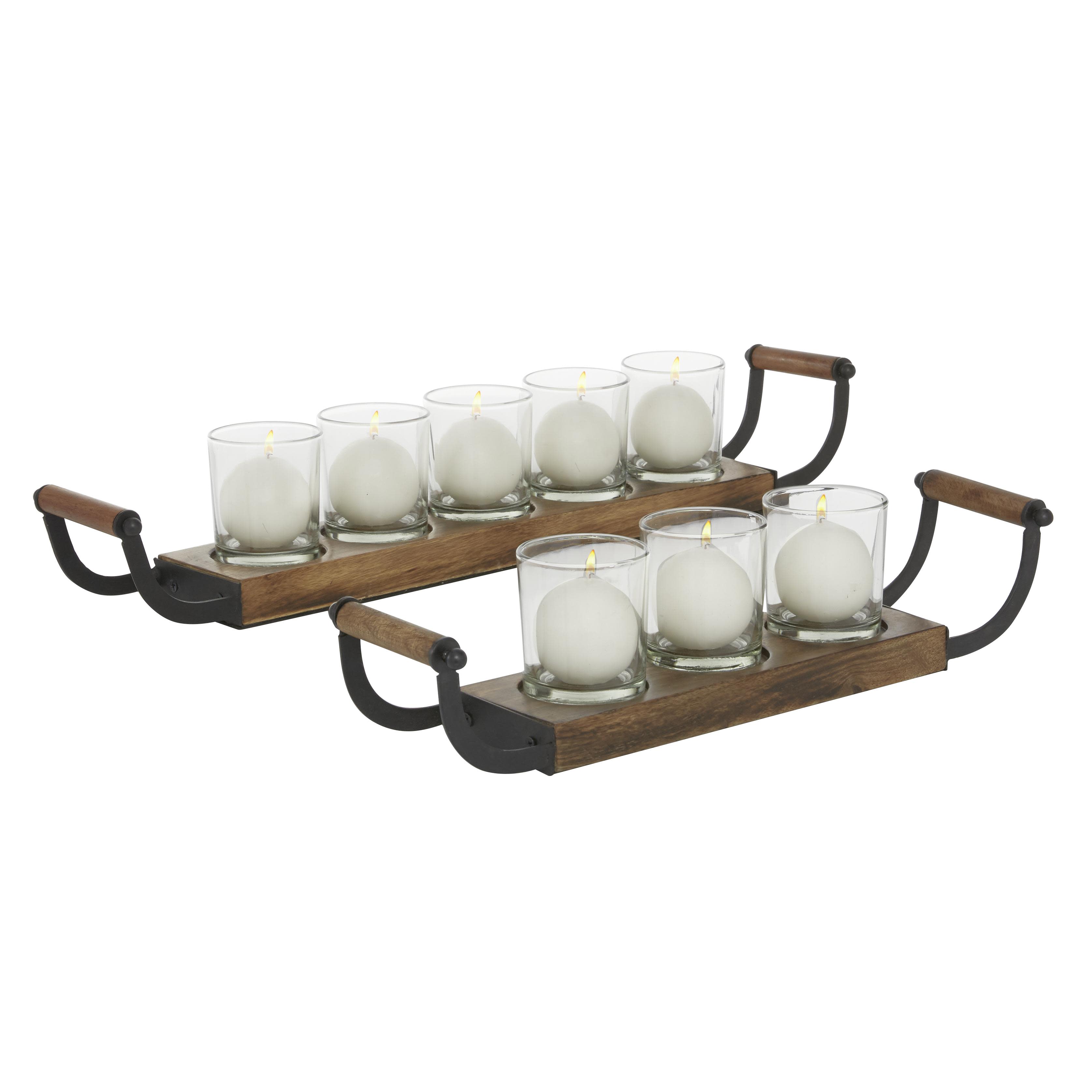 (set of 2 pieces )Brown Wood  Tealight 8 Glass Sleeve Decorative Candelabra, 24\\\", 18\\\"W