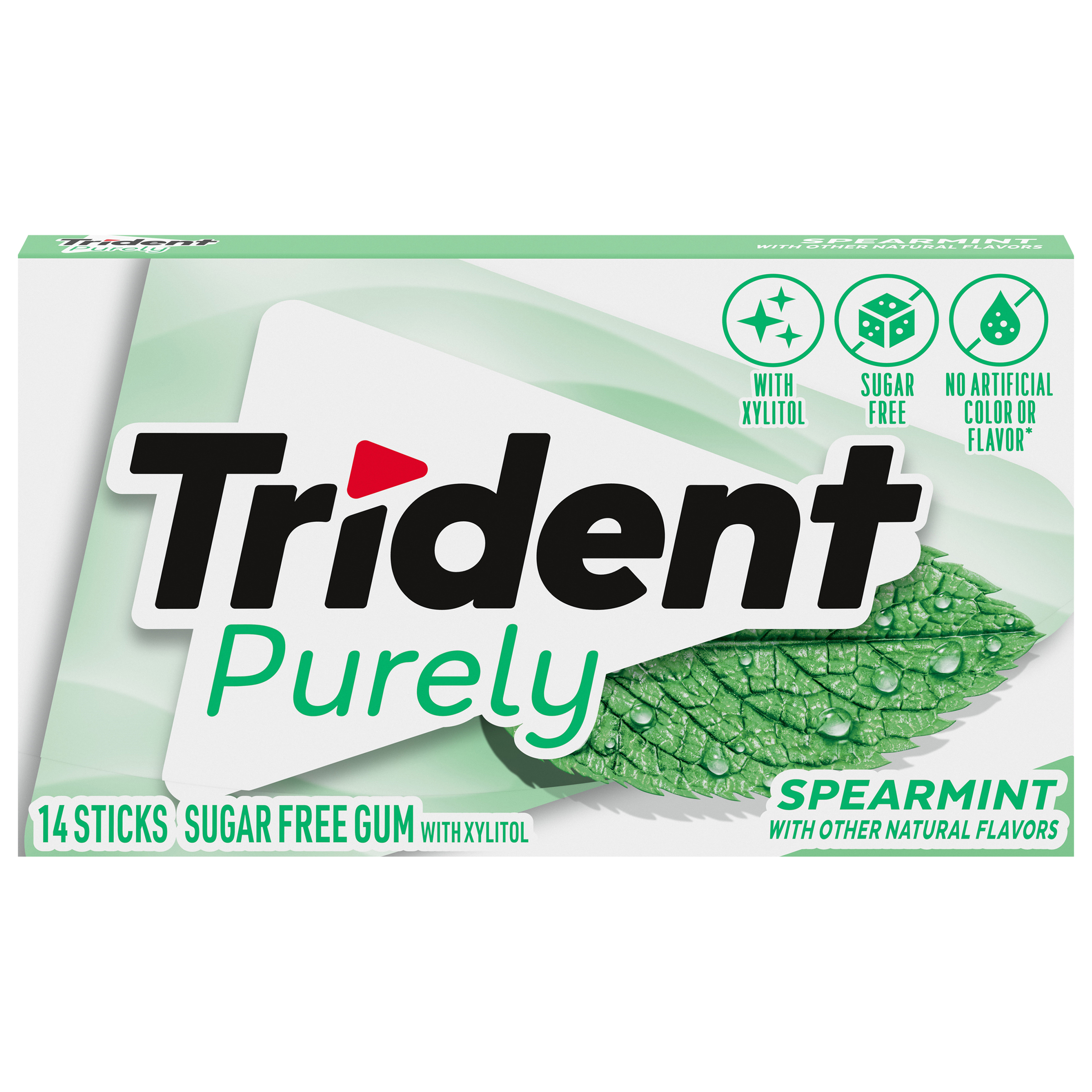 Trident Purely Spearmint Sugar Free Gum, 12 Packs of 14 Pieces (168 Total Pieces)-thumbnail-1