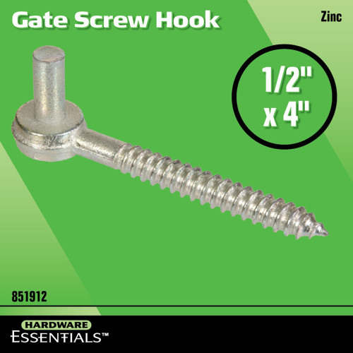 Hardware Essentials Gate Screw Hook Zinc (1/2" x 4")
